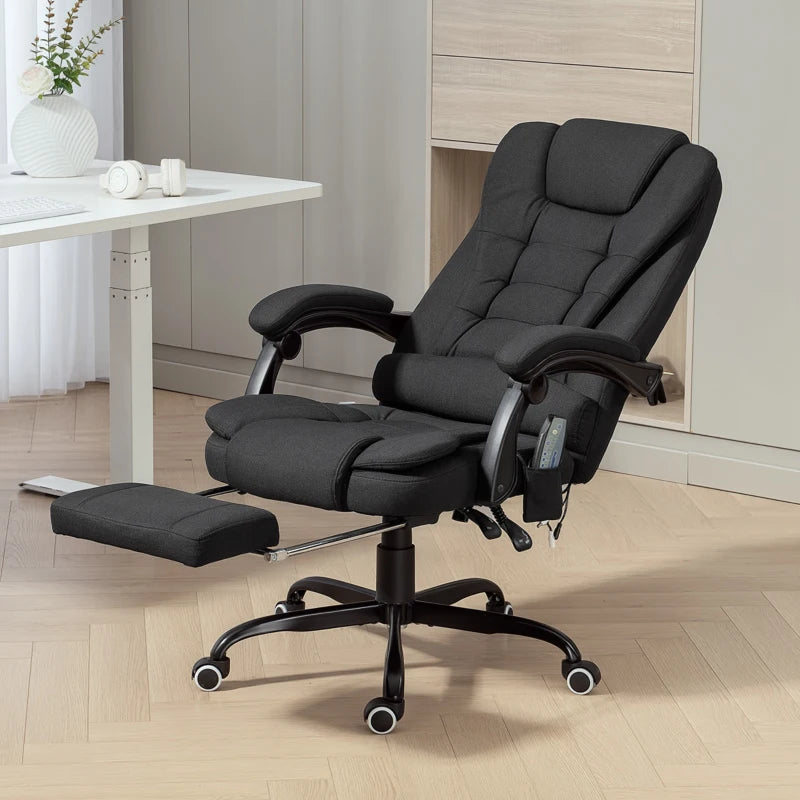 7-Point Vibrating Massage Chair, Reclining Office Chair with Footrest, Reclining Back, Adjustable Height, Black