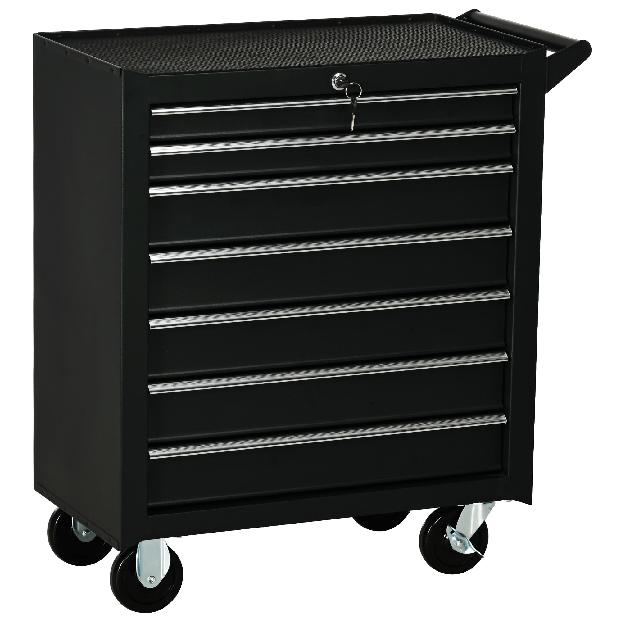 HOMCOM Tool Chest with 7 Lockable Drawers, Mobile Storage Organizer with Handle, Ideal for Workshop, Mechanics, Garage - Sleek Black