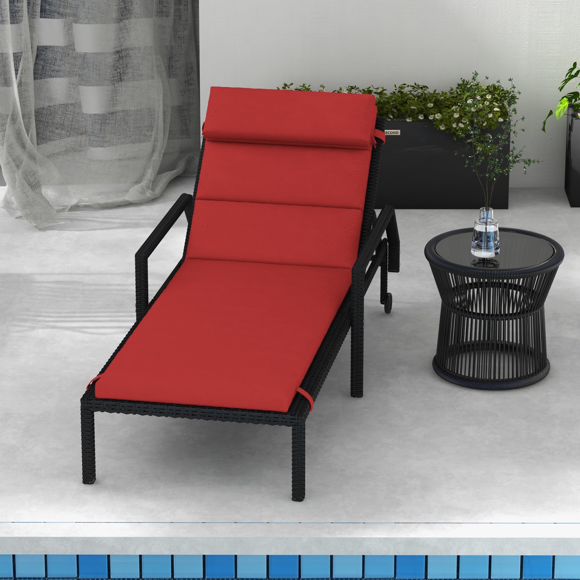 Outsunny Patio Chaise Lounge Chair Cushion Replacement Sun Lounger Pads with Headrest and Ties, Wine Red