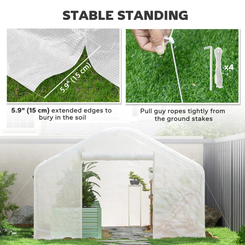 Walk-in Tunnel Greenhouse with UV/Wind Resistant, Galvanized Steel Frame and Windows, Garden Planting Warm House, 13' x 10' x 6.5' , White