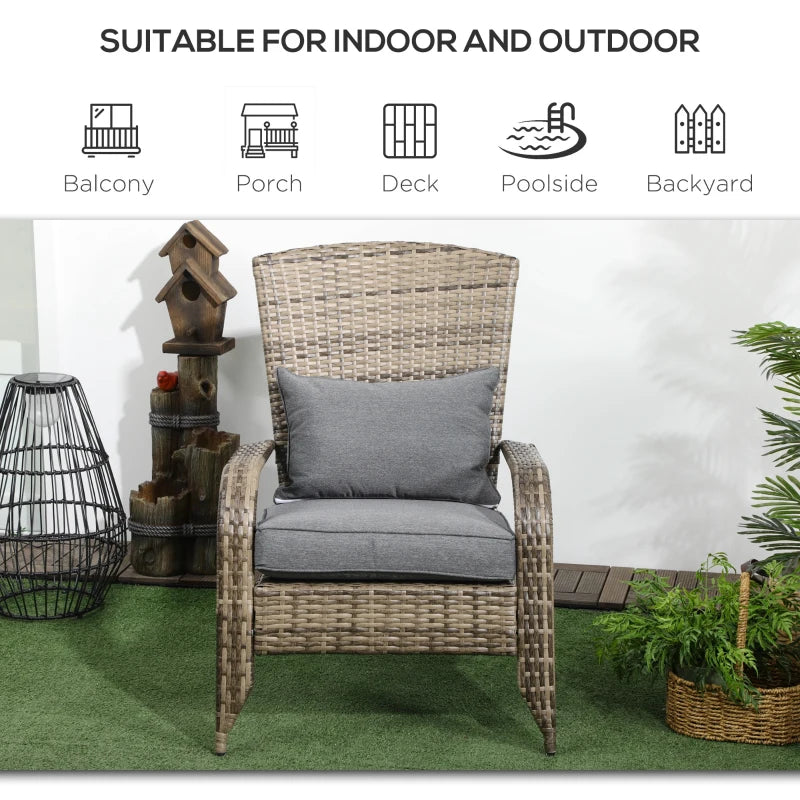 Wicker Adirondack Chair, PE Rattan Outdoor Fire Pit Chair Muskoka Chair with Cushions, Mixed Grey