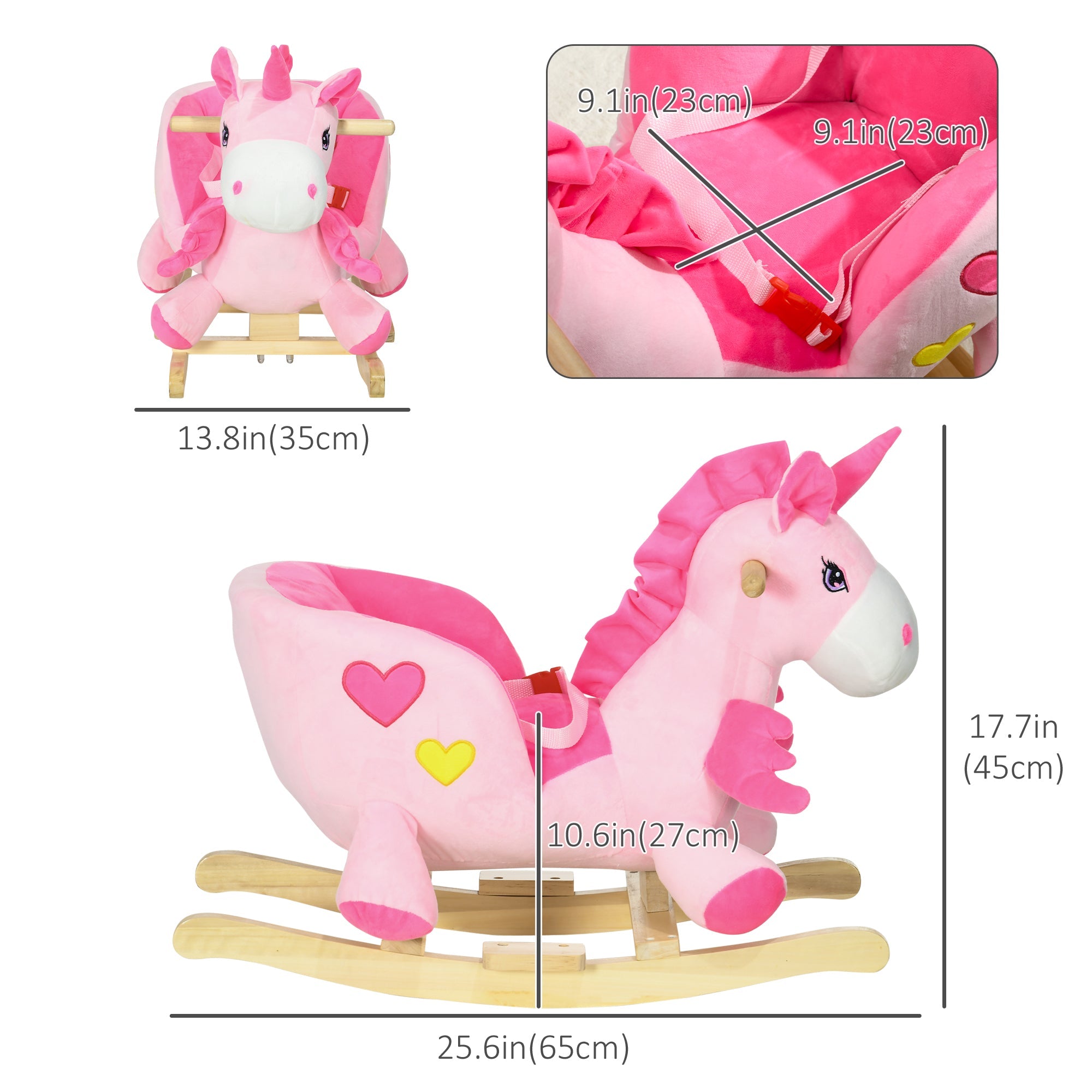 Qaba Rocking Unicorn for Babies - Ride On Horse with Songs, Toddler Rocker with Safety Belt, 1.5-3 Years, Pink