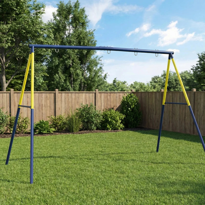 Qaba Kids Swing Set, Heavy Duty Metal 2 Seat Swing Stand Set with Ground Stakes, Supports 150 , Indoor Outdoor, Blue