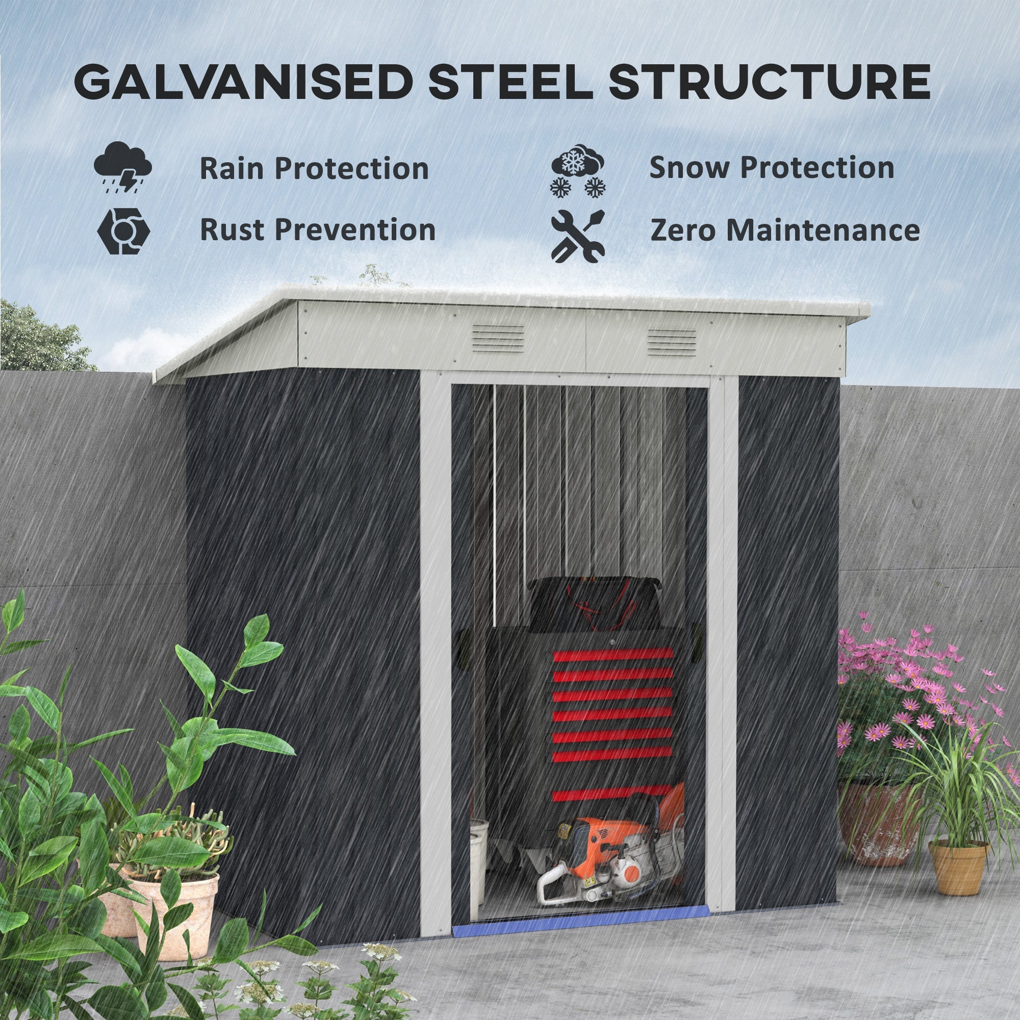 Outsunny 6'x4' Outdoor Metal Storage Shed Garden Tool Organizer Lockable Sliding Doors Vents Charcoal Grey