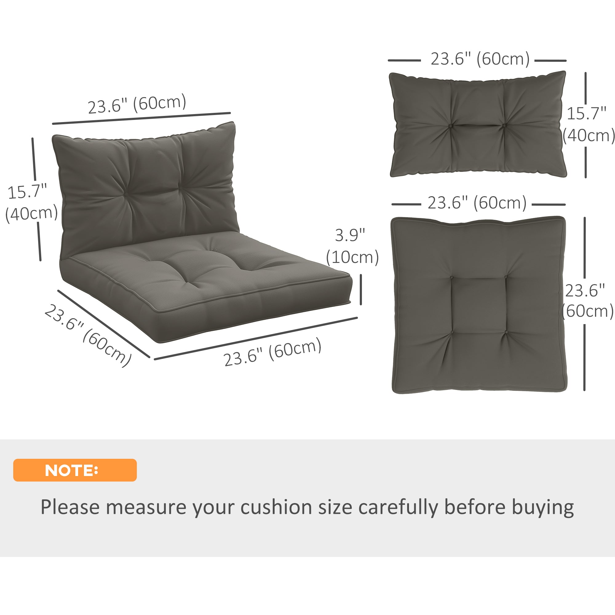Outsunny Patio Chair Cushions Set in Charcoal Grey - 2-Piece with Thick Filling & Button Tufted Design