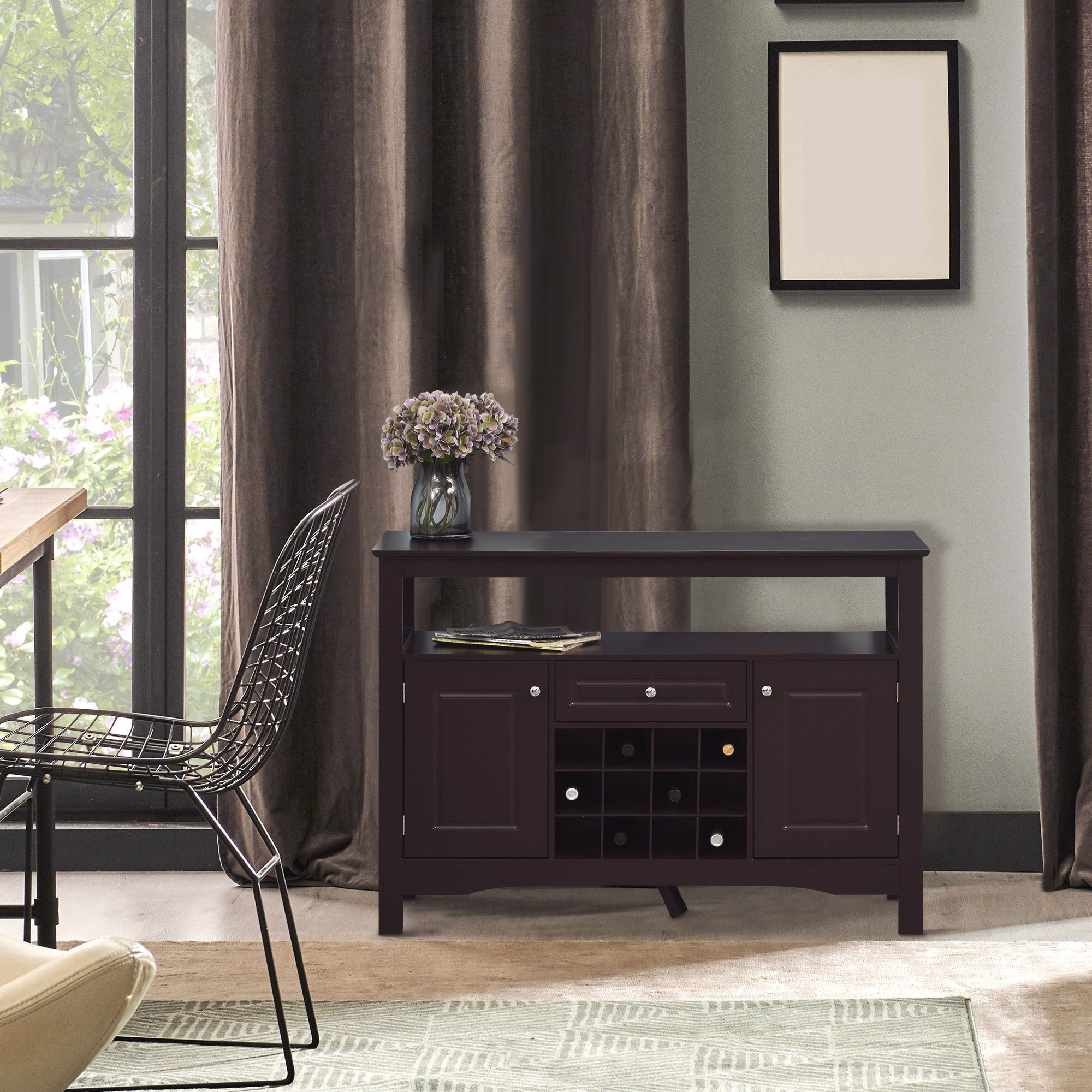 HOMCOM Espresso Buffet Credenza: Sideboard Bar Cabinet Storage Cabinet with Drawer for Kitchen, Living Room, Rich Espresso