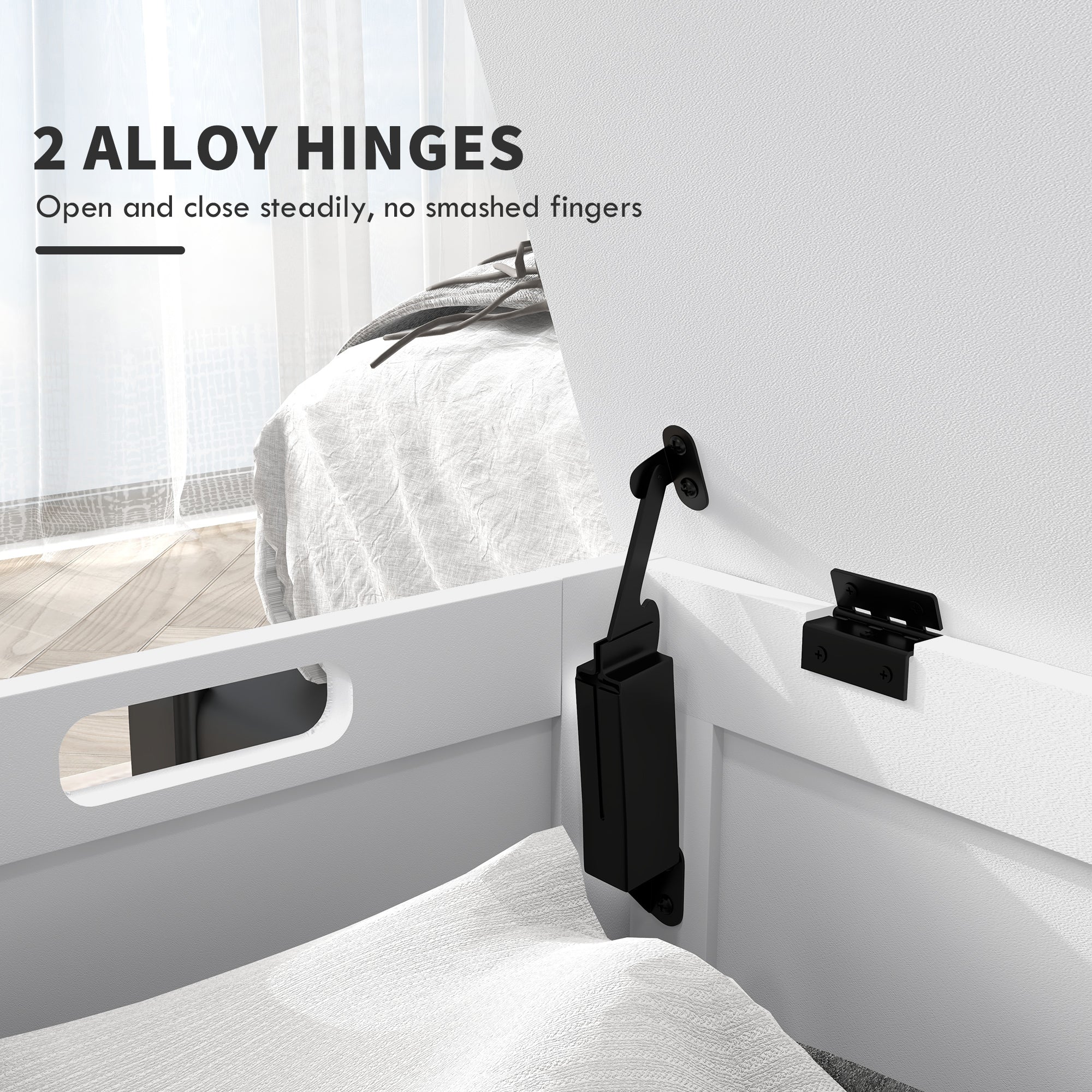 HOMCOM Modern Storage Chest Bench with Safety Hinges Entryway Toy Chest White with Side Handles for Living Room Playroom