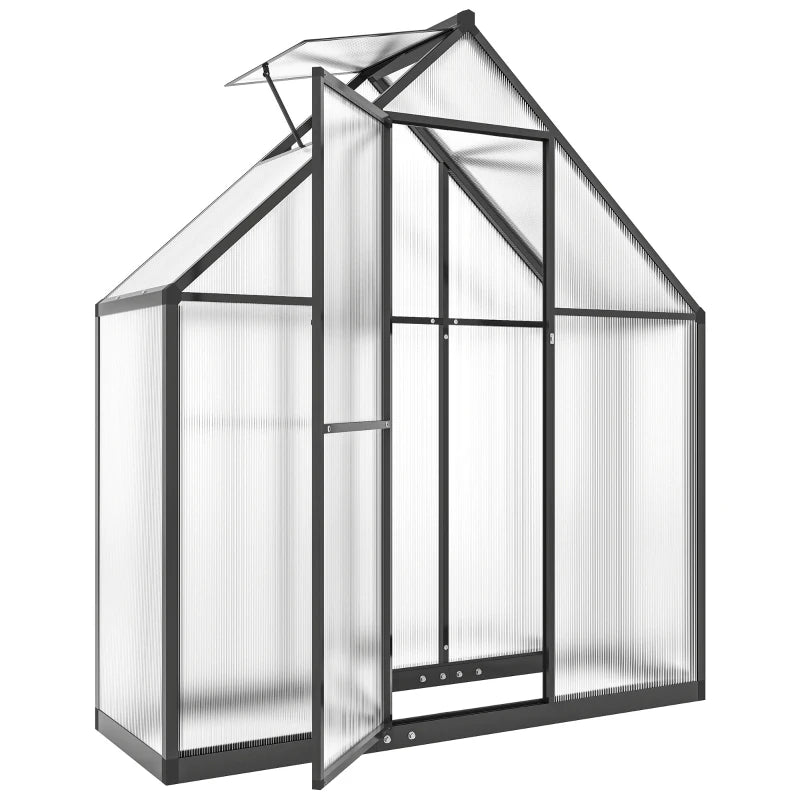 Polycarbonate Greenhouse Walk-in Greenhouse with Swing Door and Adjustable Window, 5.5 x 2ft, Black