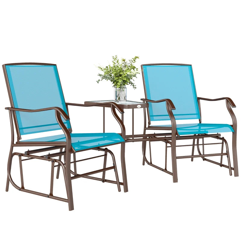 Outdoor Glider Chair with Table, 2-Seat Patio Glider Loveseat with Breathable Mesh Fabric, Blue