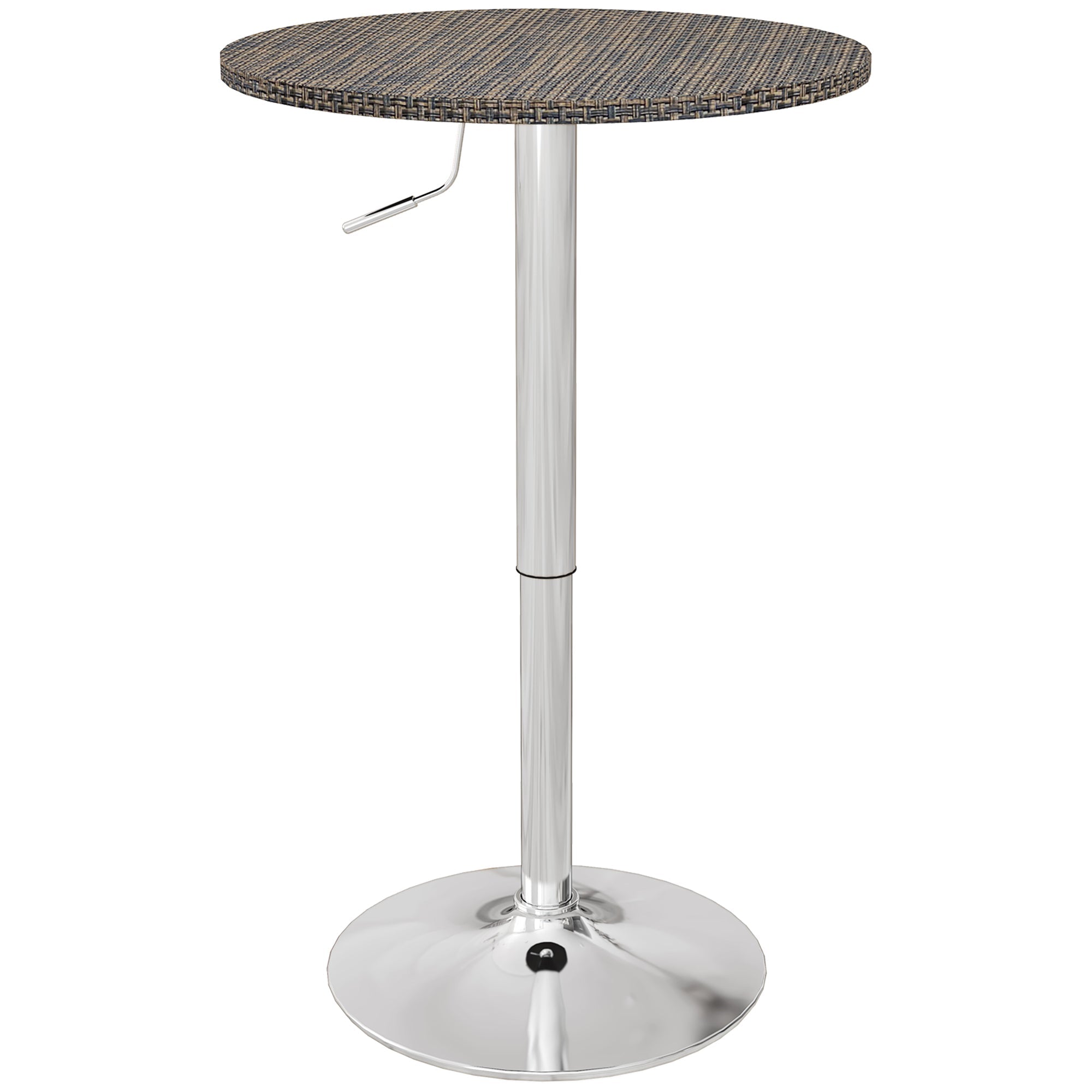 HOMCOM Adjustable Bar Table for 2, Round Pub Table with PE Rattan Top and Steel Base for Home Bar, Small Dining Room, Brown
