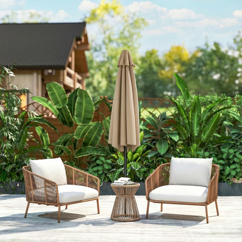 Patio Sun Umbrella, Outdoor Parasol with 6 Ribs, Coffee