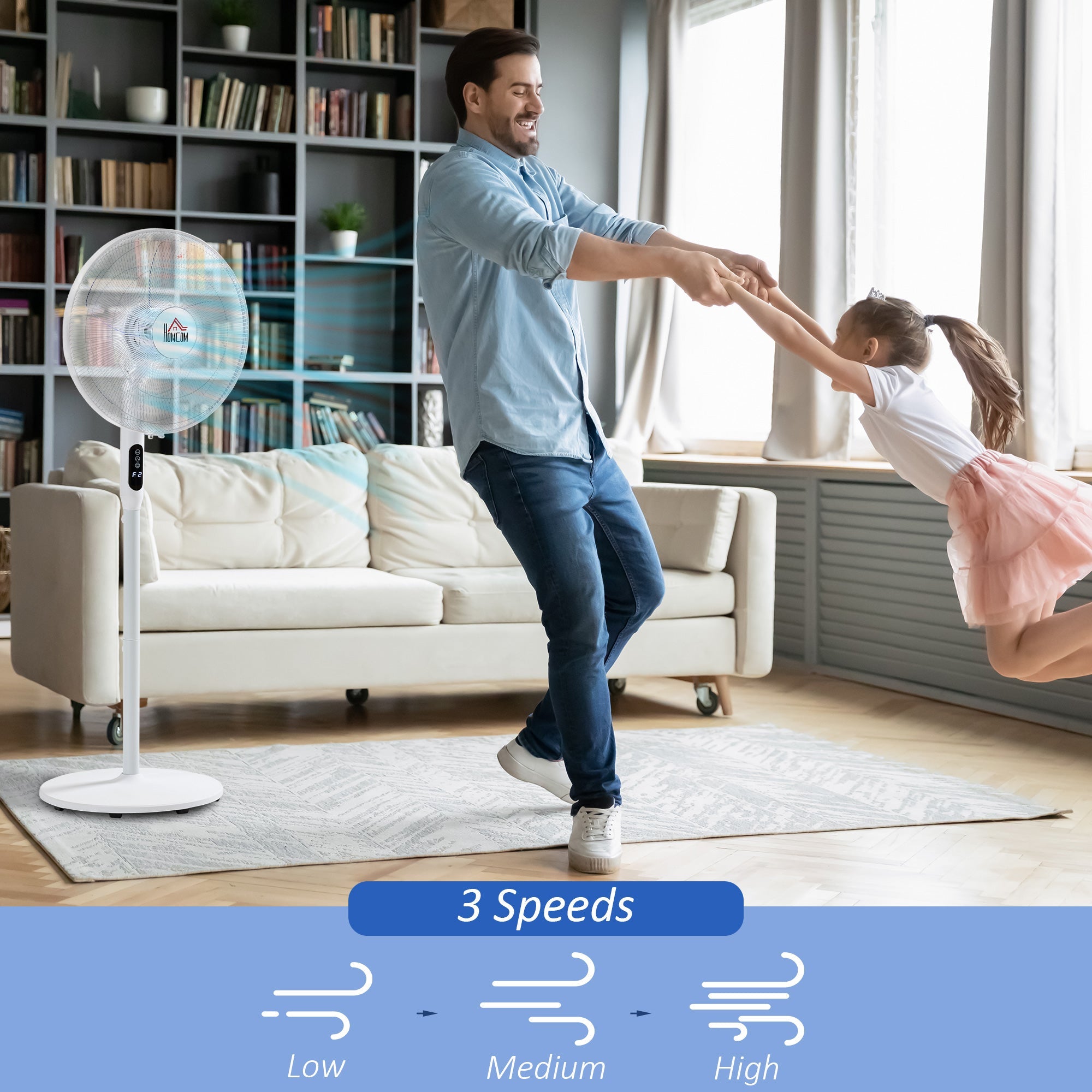 HOMCOM Oscillating Standup Fan with Remote LED Display Cooling Device for Home Office White