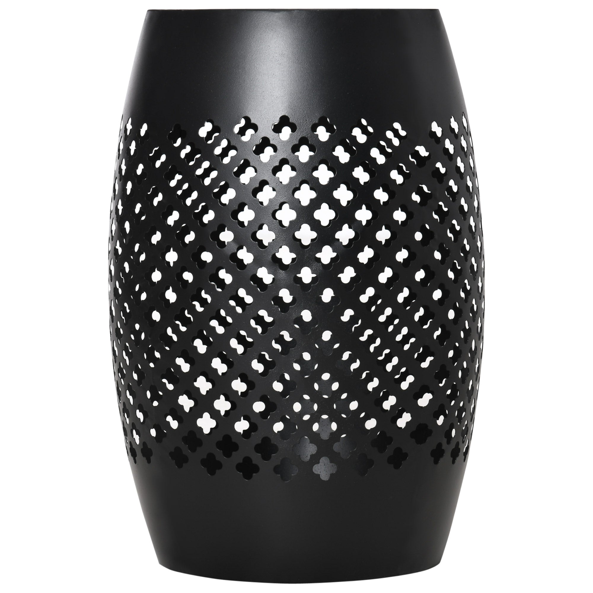 Outsunny Steel Patio End Table 12.5" Round Hollow Drum Design Accent Furniture for Indoor Outdoor Use Black