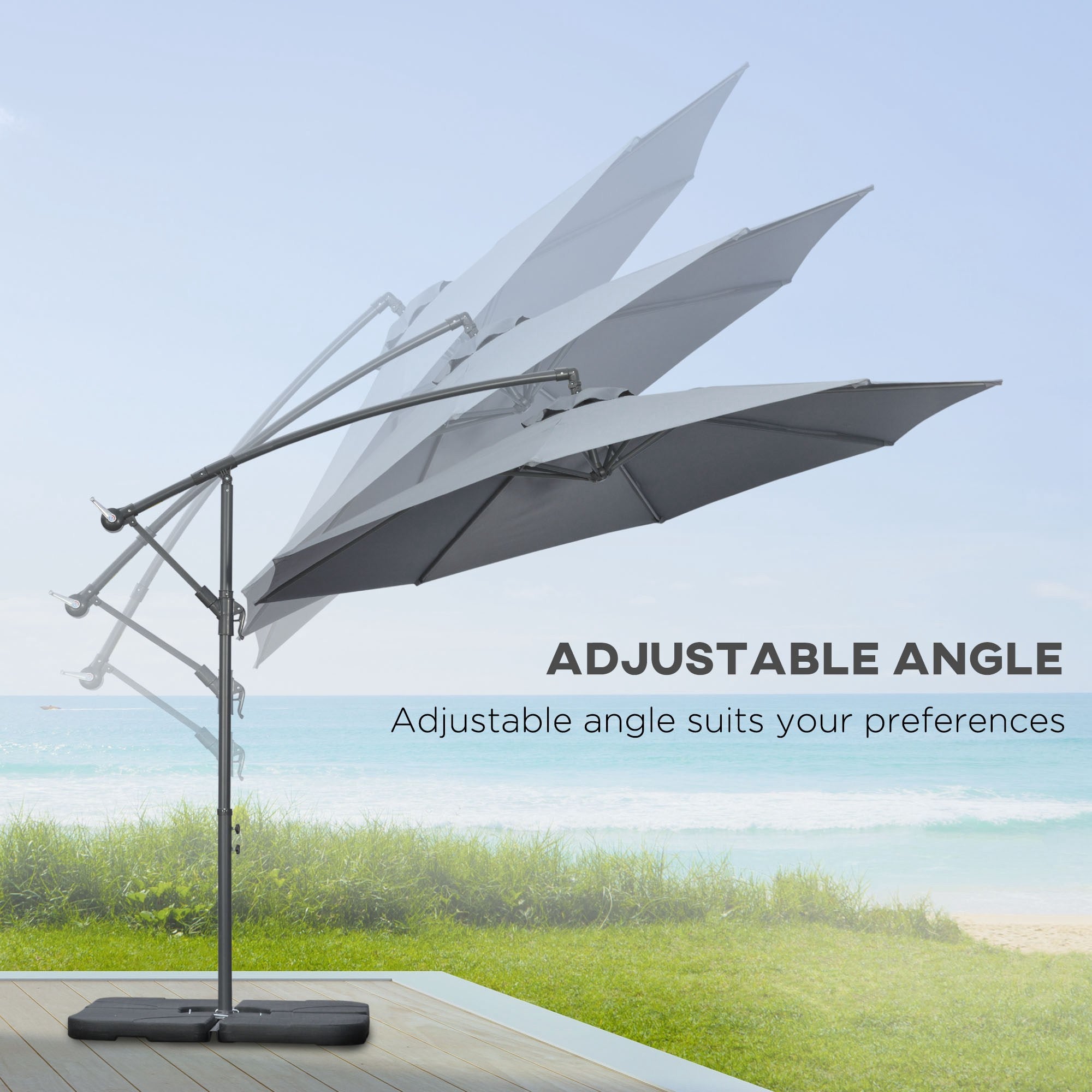 Outsunny 9.6ft Offset Patio Umbrella Garden Hanging Parasol Banana Cantilever with Base Crank Dark Grey