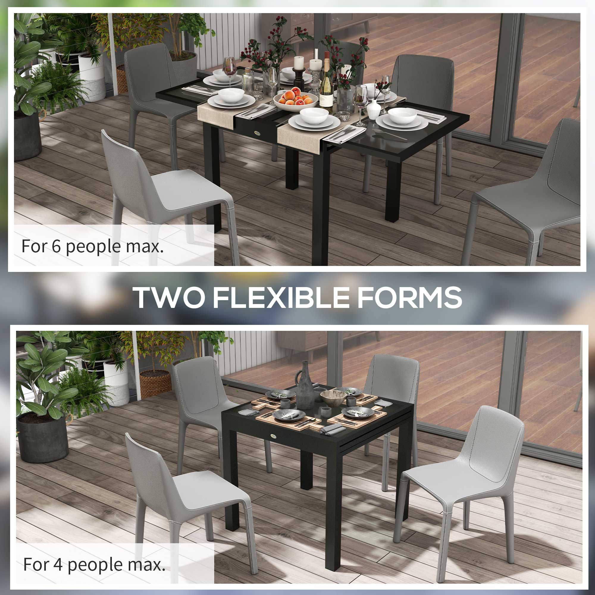 Outsunny Extendable Aluminum Patio Dining Table Tempered Glass Top Outdoor Furniture for Garden Lawn Backyard Clear