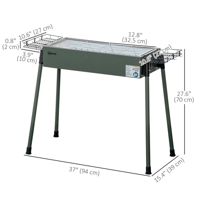 Portable BBQ Grill, Charcoal Grill with Side Seasoning Baskets, Hooks and Nets for Outdoor, Picnic, Camping, Dark Green