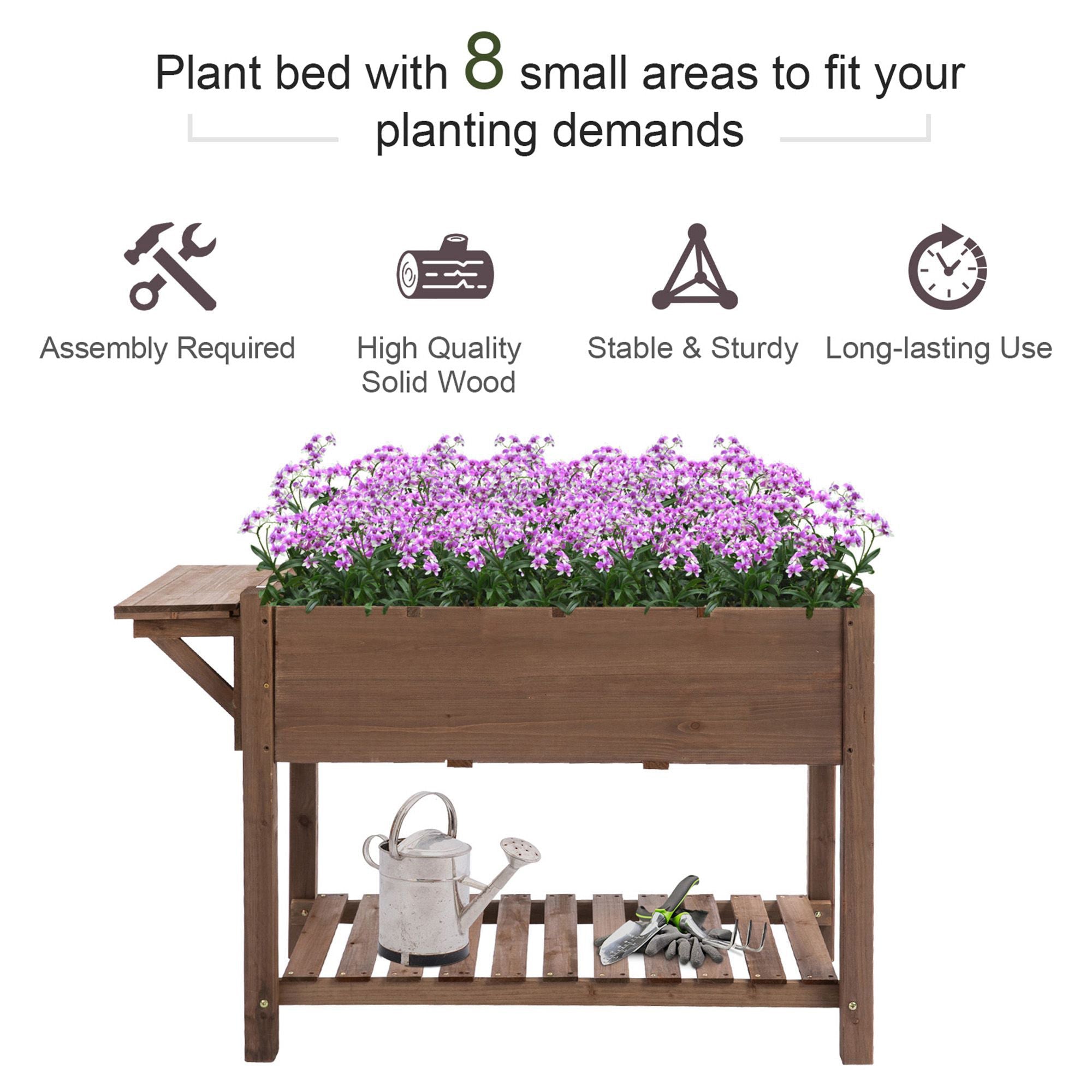 Outsunny Wooden Raised Garden Bed 49'' x 21'' x 29'' Outdoor Flower Plant Stand Tall Box with Clapboard Brown