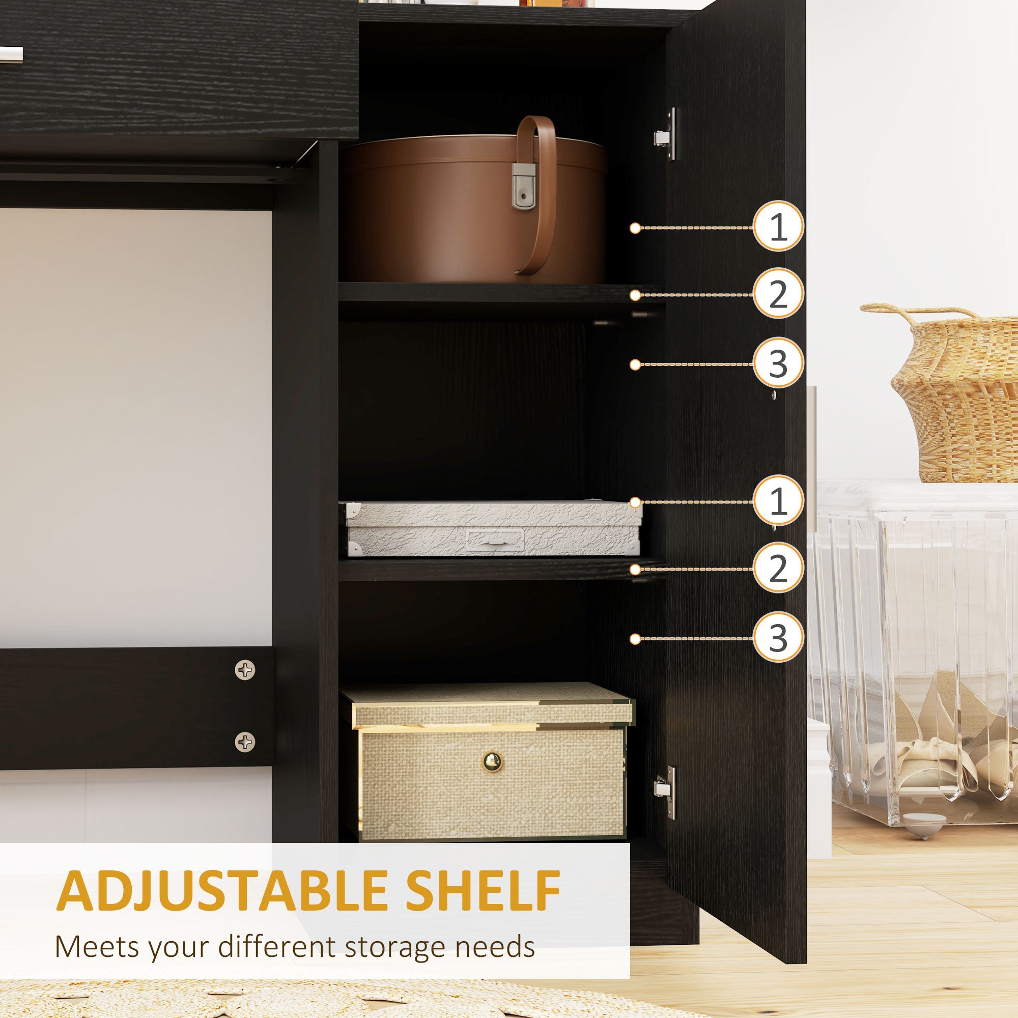 HOMCOM Dressing Table, Vanity Table with Mirror, Drawer and Storage Shelves for Bedroom, 35.4" x 15" x 54.3", Black