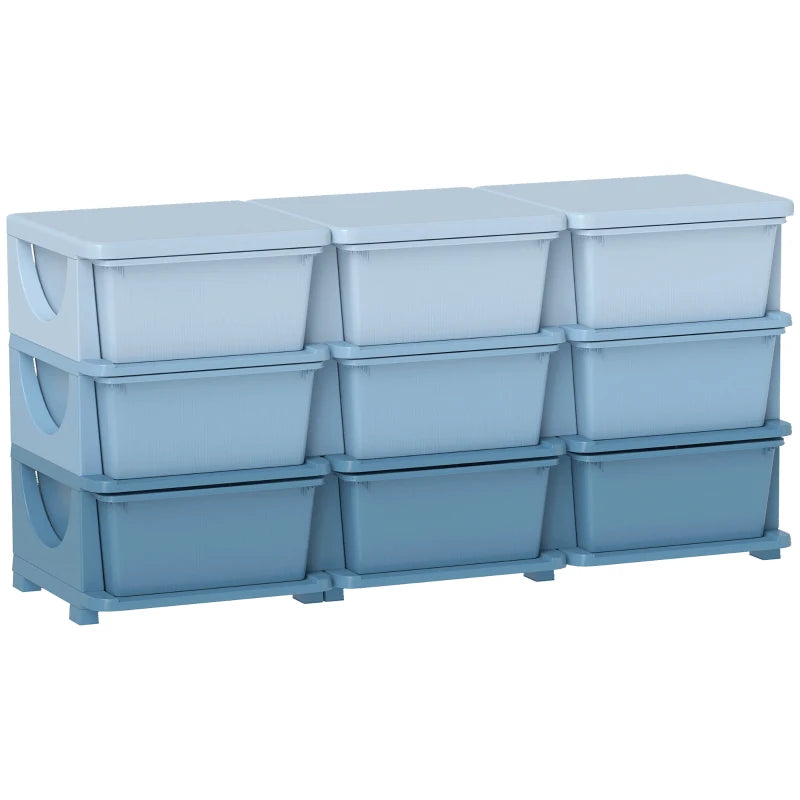 Qaba 3 Tier Kids Toy Organizer and Storage Bins with 9 Plastic Drawers, Blue