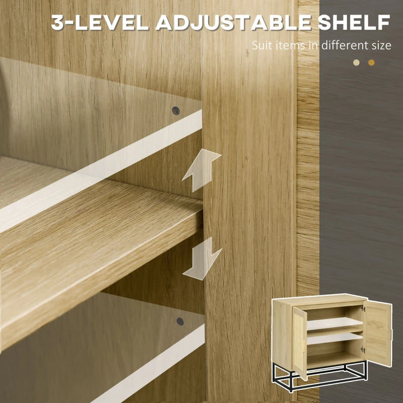 Wood Sideboard Accent Storage Cabinet with 2 Rattan Doors, Adjustable Shelf, and Steel Legs for Living Room Kitchen