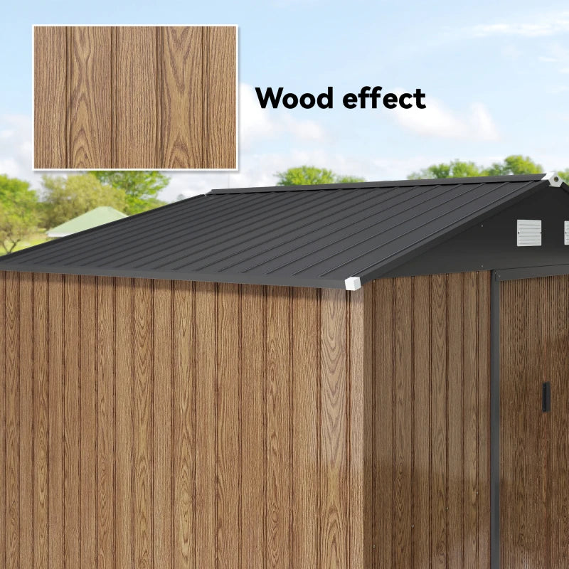 9.1'x6.4'x6.3' Garden Storage Shed, Outdoor Storage Tool House with Vents, Foundation and Lockable Double Doors, Teak