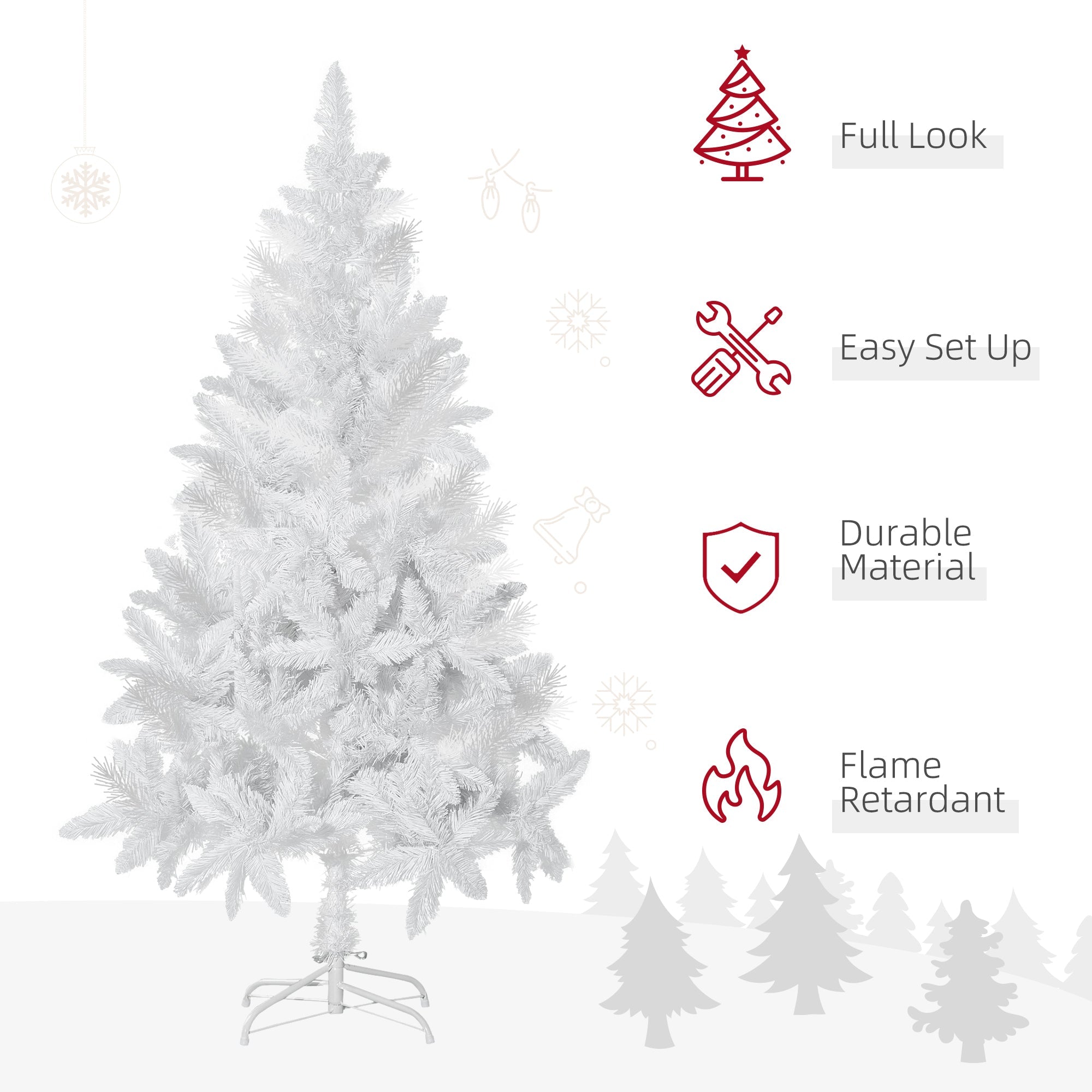 HOMCOM 5ft White Artificial Christmas Tree, Pine Realistic Branches, Auto-Open, Indoor Holiday Decor