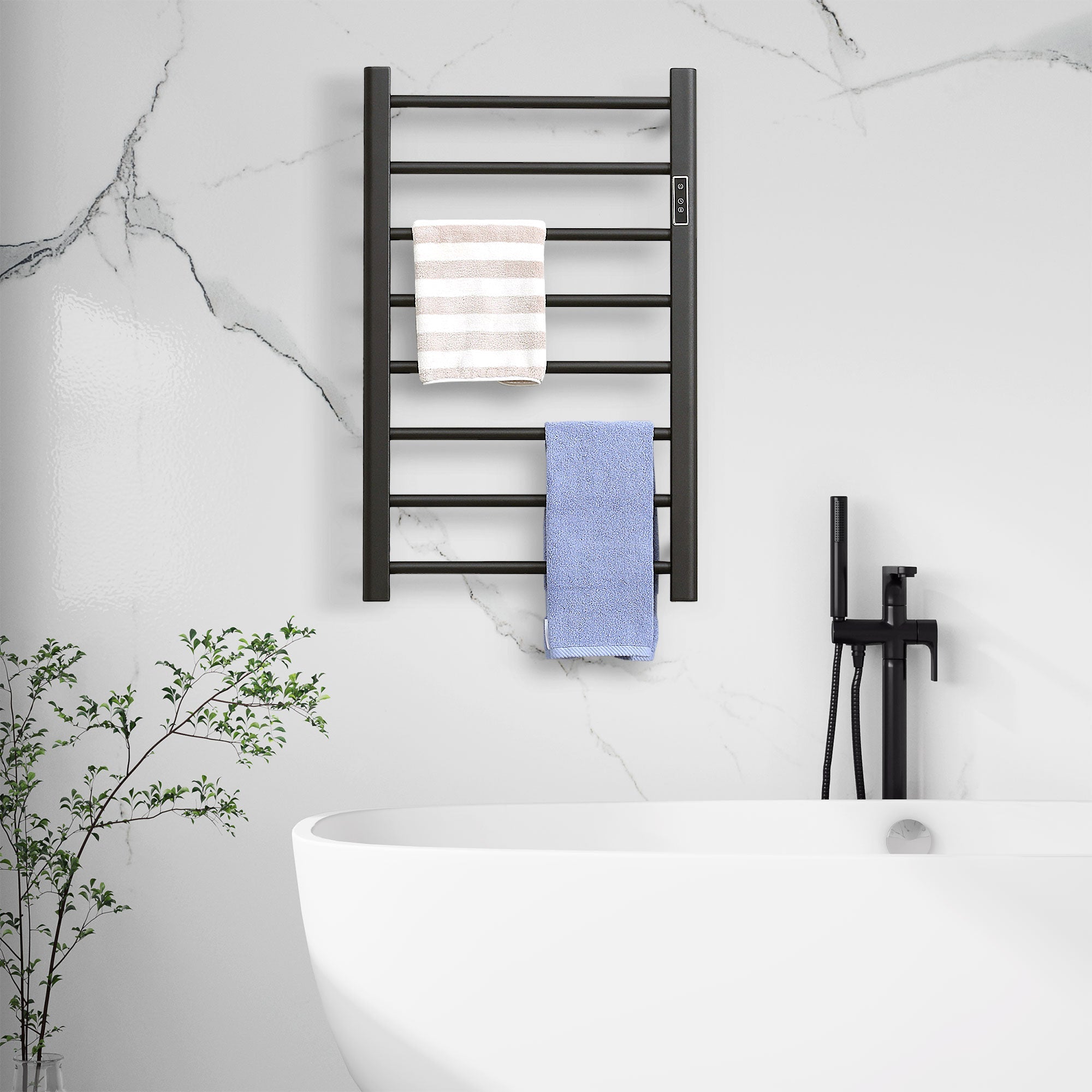 HOMCOM 8-Bar Electric Towel Warmer: Wall-Mounted/Freestanding Heated Towel Rail with Timer & LED Indicators, Black