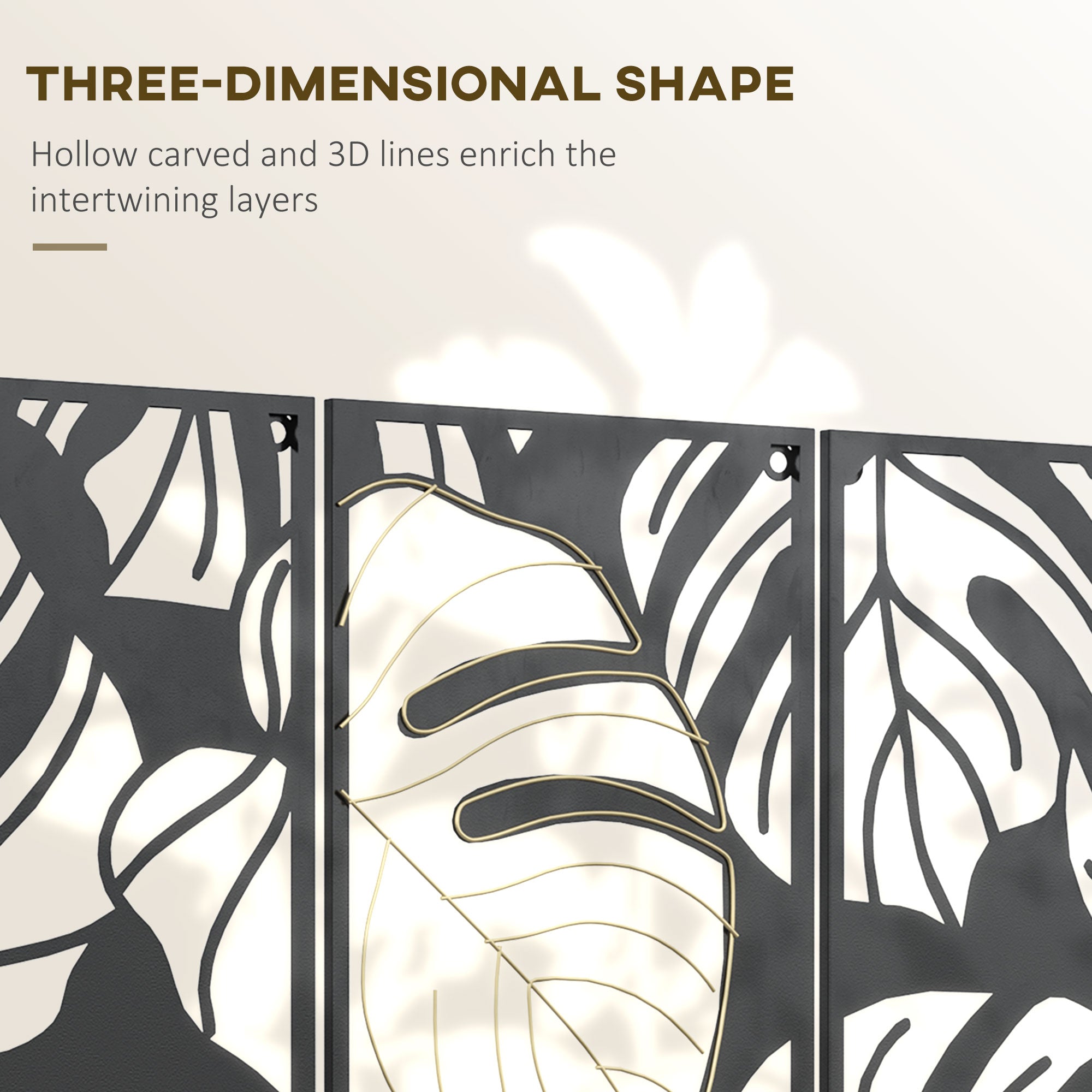 HOMCOM Metal Wall Art Set: Abstract Line Fir Leaves Hanging Sculptures for Living Room, Bedroom, Kitchen Decor