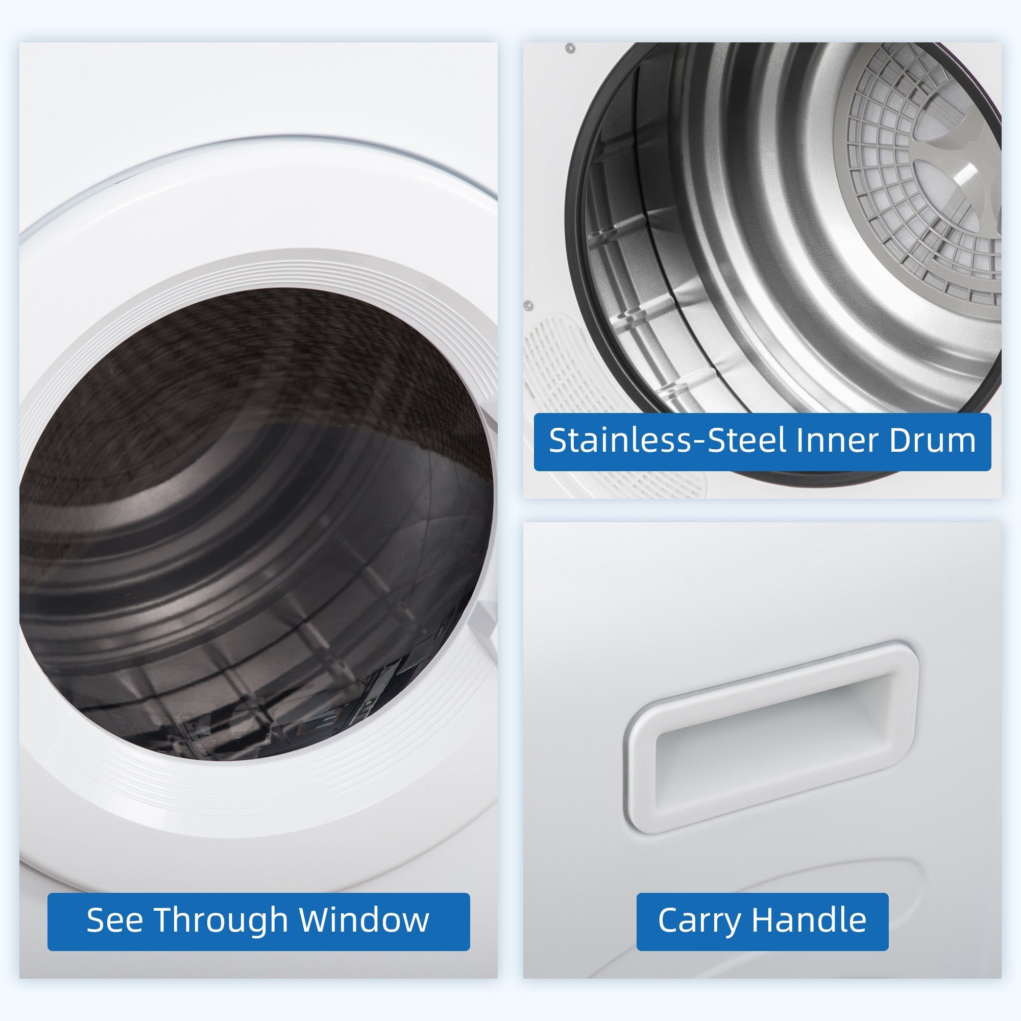 HOMCOM Laundry Dryer Machine Compact 1300W 13lbs Electric Portable with 7 Drying Modes Stainless Steel Tub