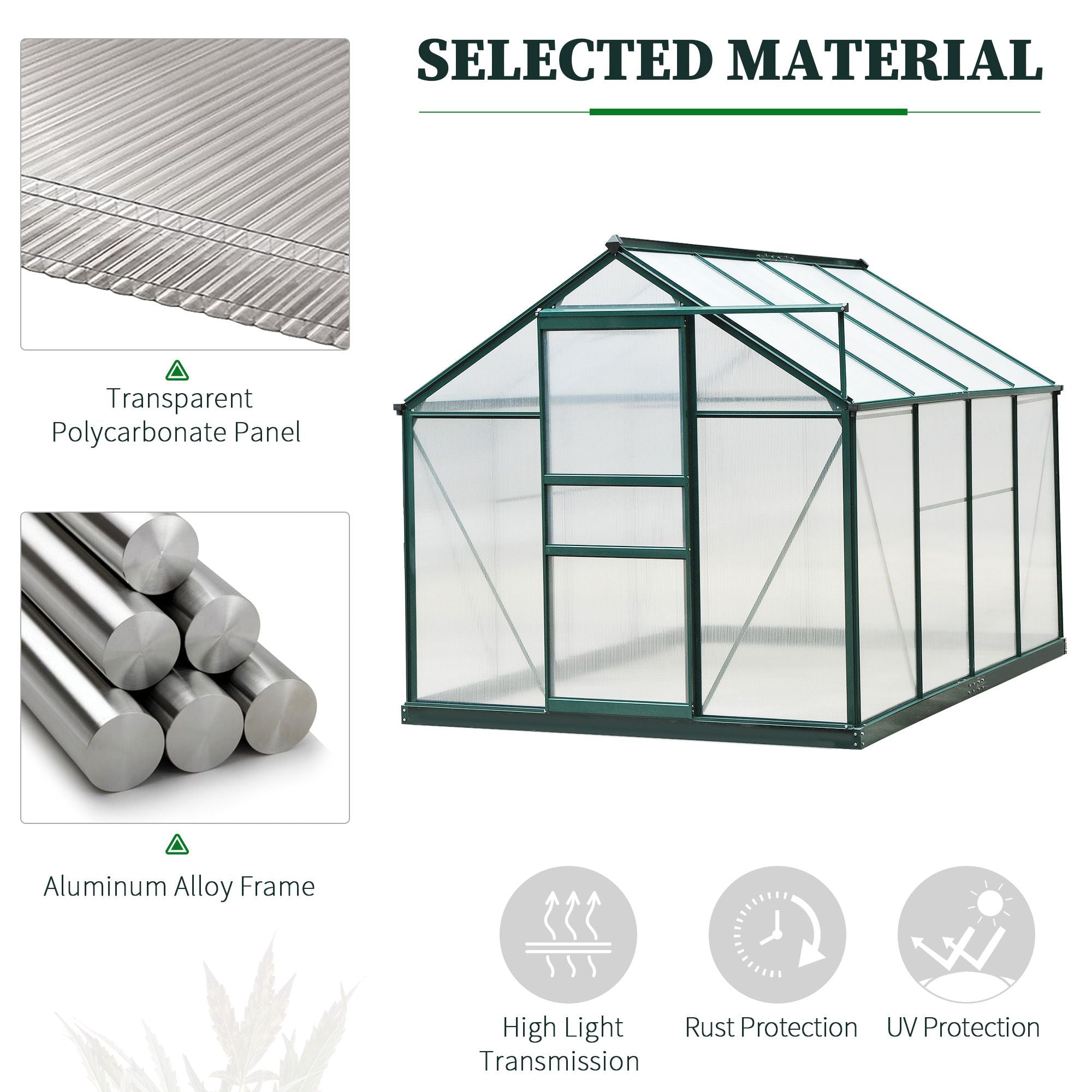 Outsunny 6'x8'x7' Walk-in Greenhouse Clear Polycarbonate Panels Plants Flower Growth Shed Outdoor Warm House