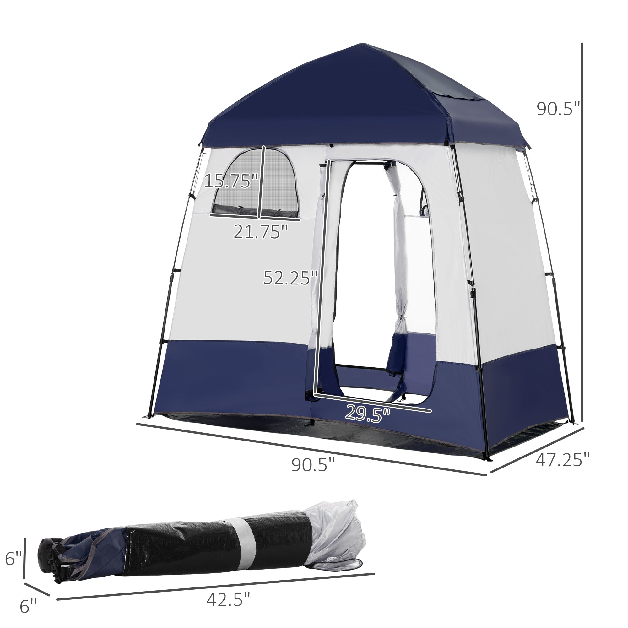 Outsunny Outdoor Portable Pop Up Shower Tent Changing Tent Privacy Enclosure with 2 Rooms Shower Bag Floor for Camping Blue