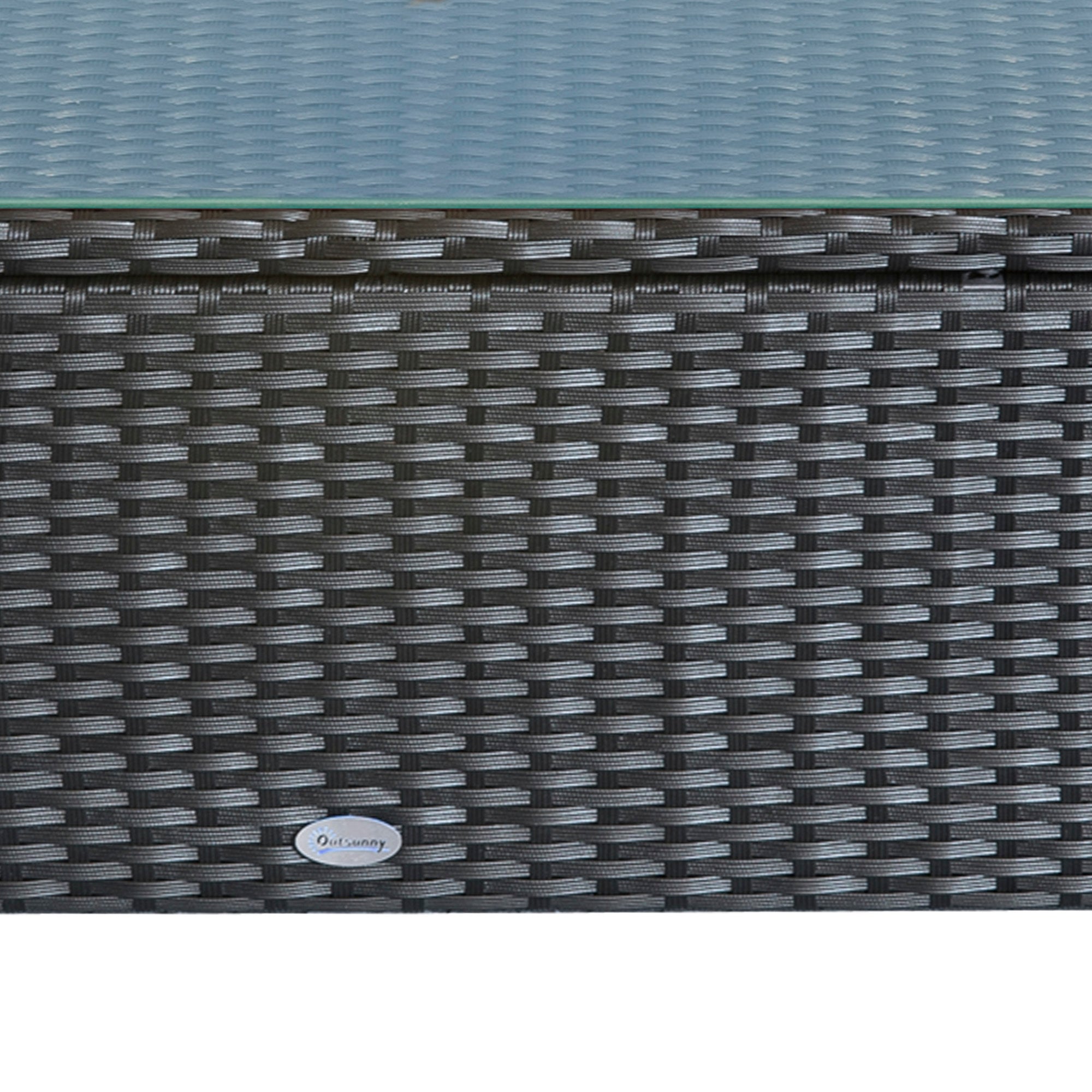 Outsunny Rattan Wicker Coffee Table with Glass Top - Black Outdoor Garden Patio Furniture