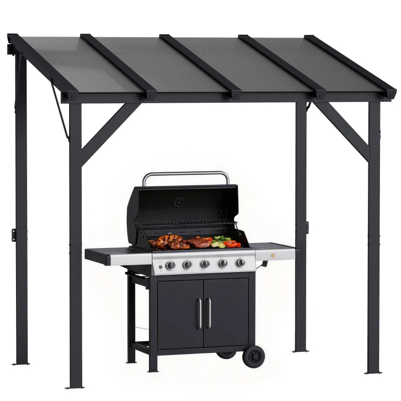 Hardtop Grill Gazebo, Lean-to BBQ Shelter with Polycarbonate Roof for Outdoor, Patio, Lawn