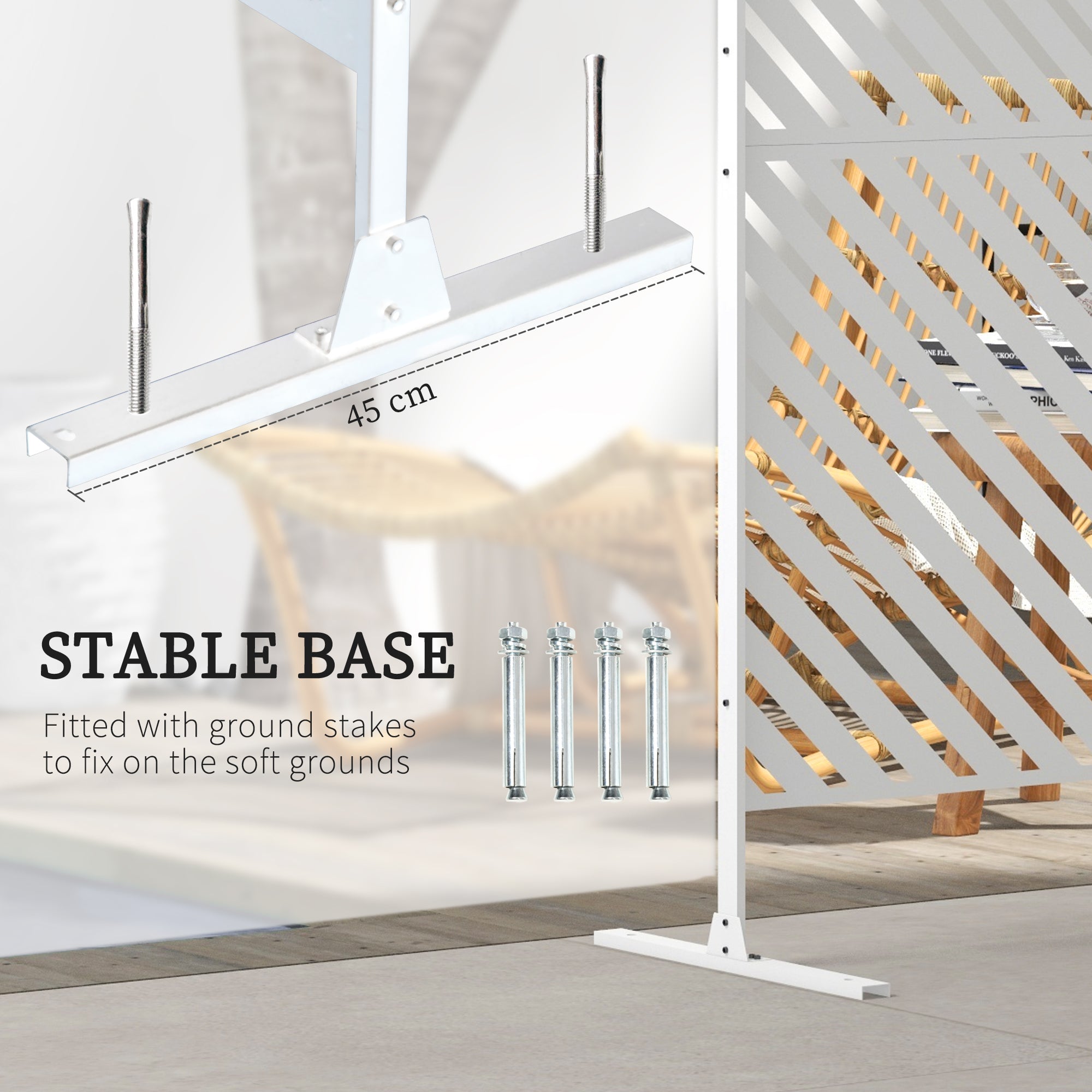 Outsunny 6.5FT Decorative Outdoor Divider, Metal Privacy Screen with Stand, Triangle Style, White