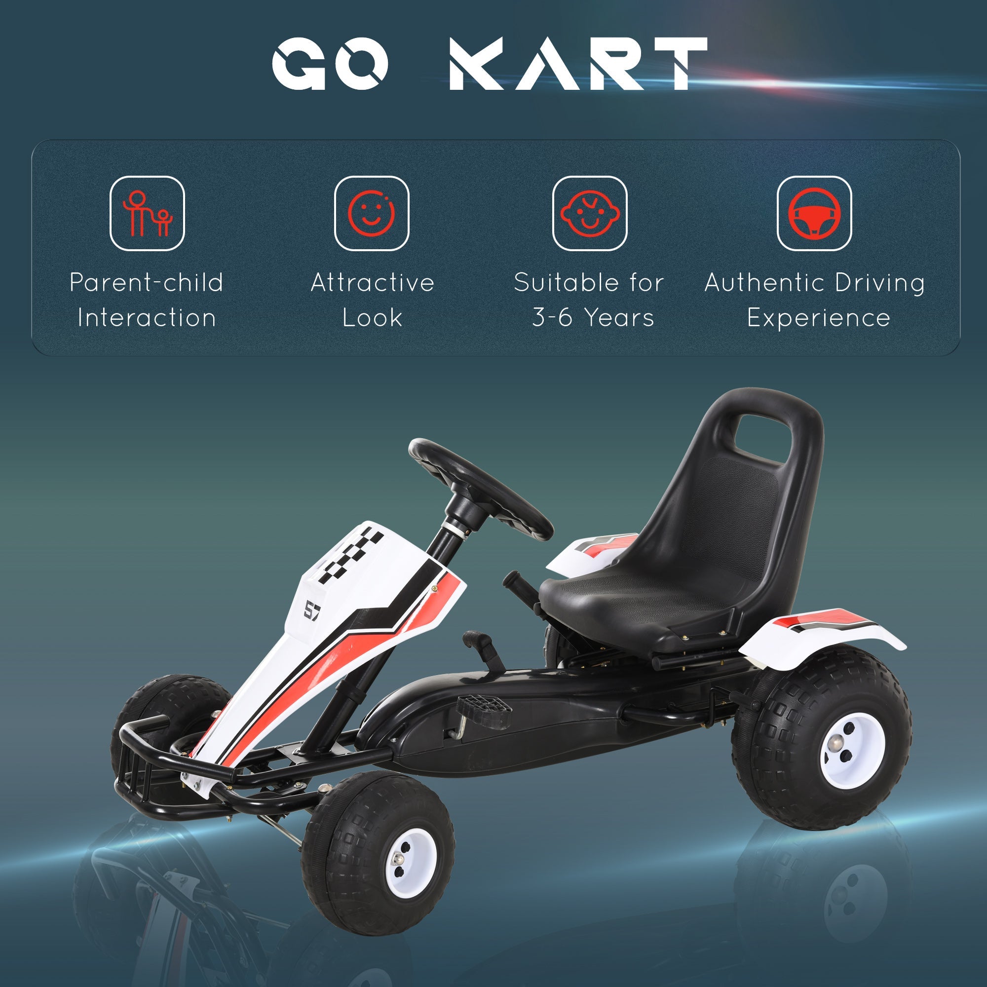 Aosom Pedal Go Kart for Kids Racing Style Ride on Car with Adjustable Seat Handbrake Black