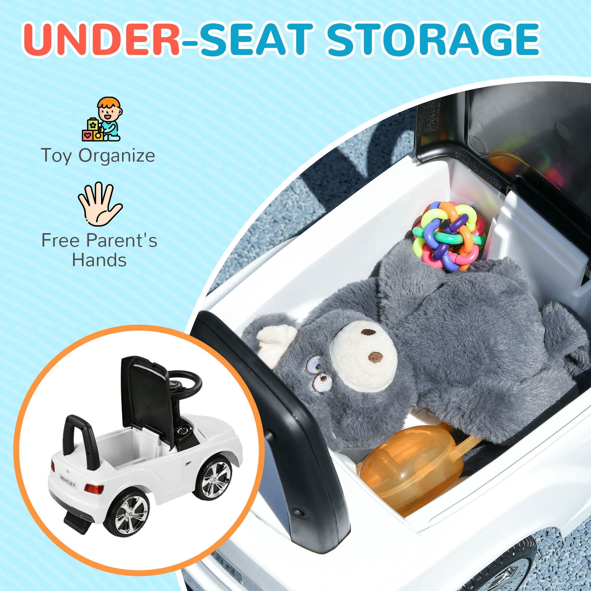 Qaba Bentley Bentayga Licensed Baby Car Foot To Floor with Horn Music, Under-Seat Storage, for 18-36 Months White