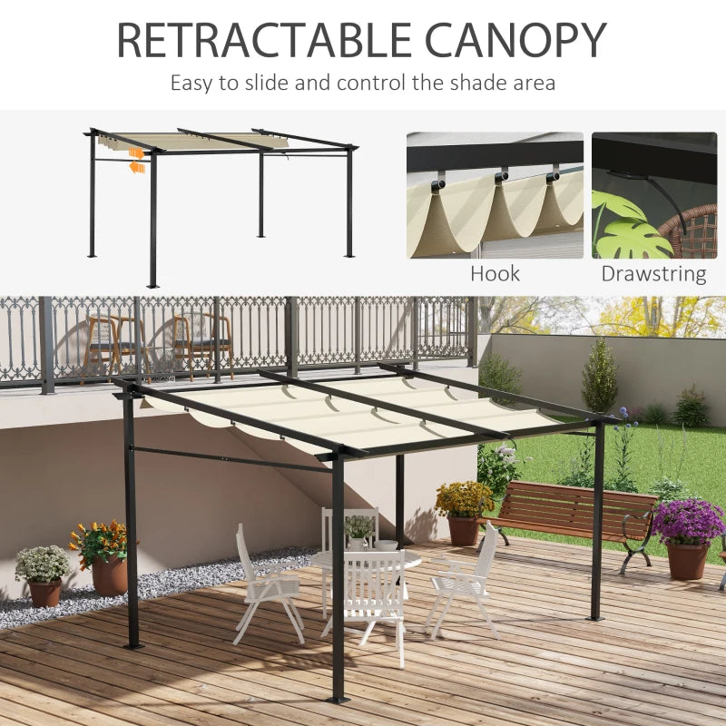 Metal Pergola with Sliding Roof Canopy, Retractable Pergola Canopy, 10' x 13', Beige