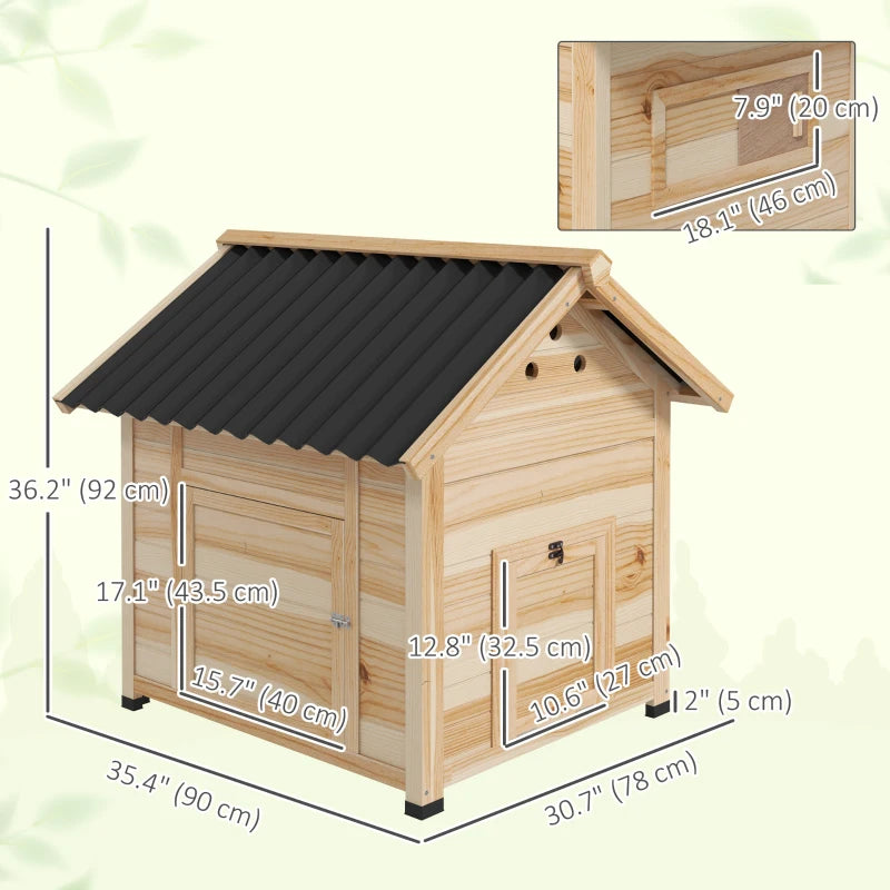 Duck Coop, Wooden Duck House with Openable Roof & Double Doors, Natural Wood