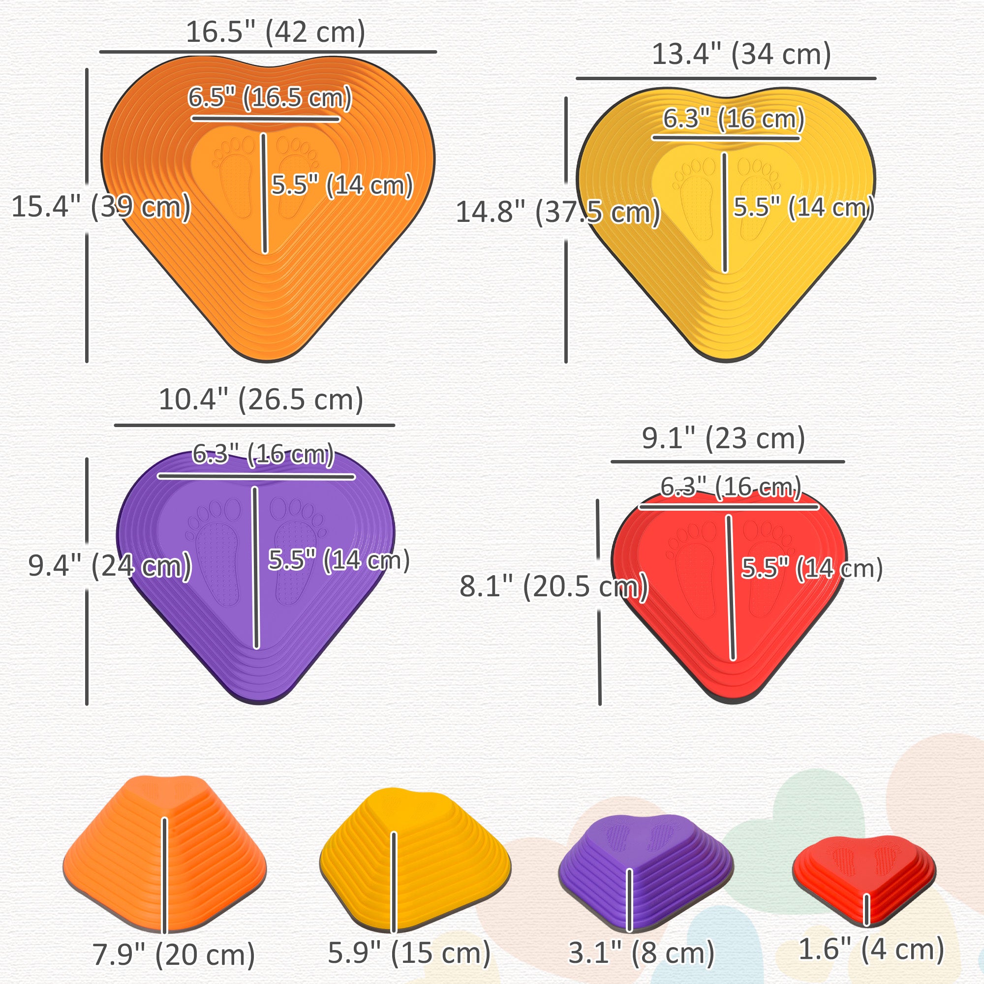 Qaba 9PCs Non-Slip Stackable Kids Stepping Stones, Heart-Shaped