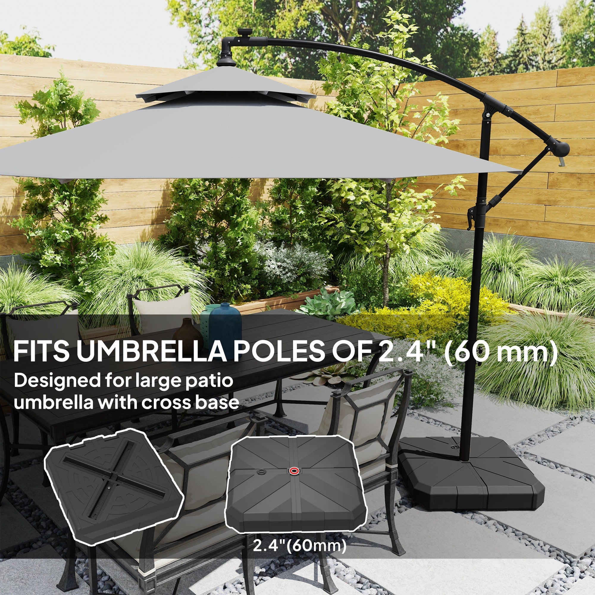 Outsunny Square Patio Umbrella Base Weight, Heavy Duty Cantilever Offset Umbrella Base, Filled Up to 143lbs with Stand or 130lbs with Water for Garden Poolside, Black