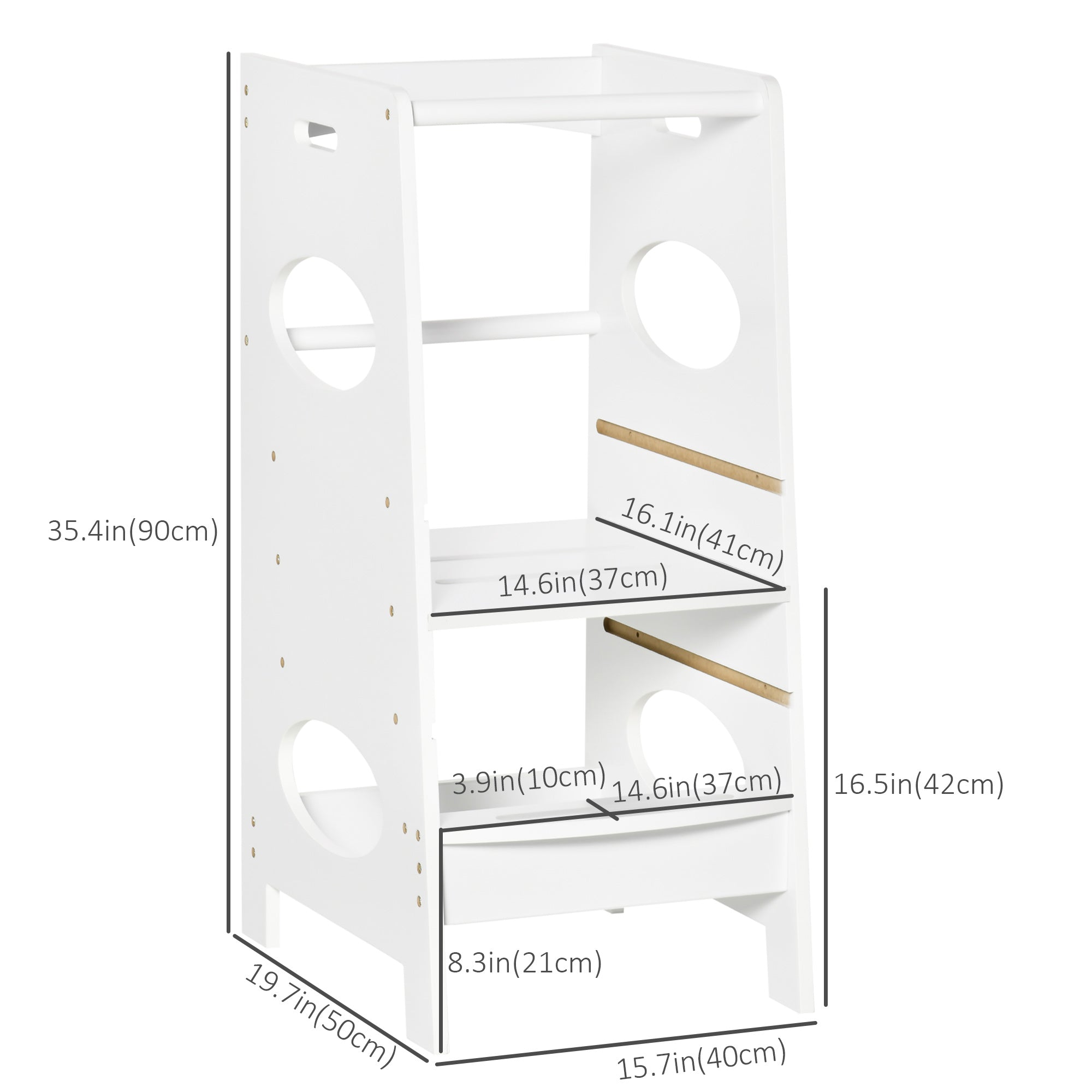 HOMCOM Kids' Adjustable Kitchen Helper Stool in White - Safe Toddler Counter Step Solution