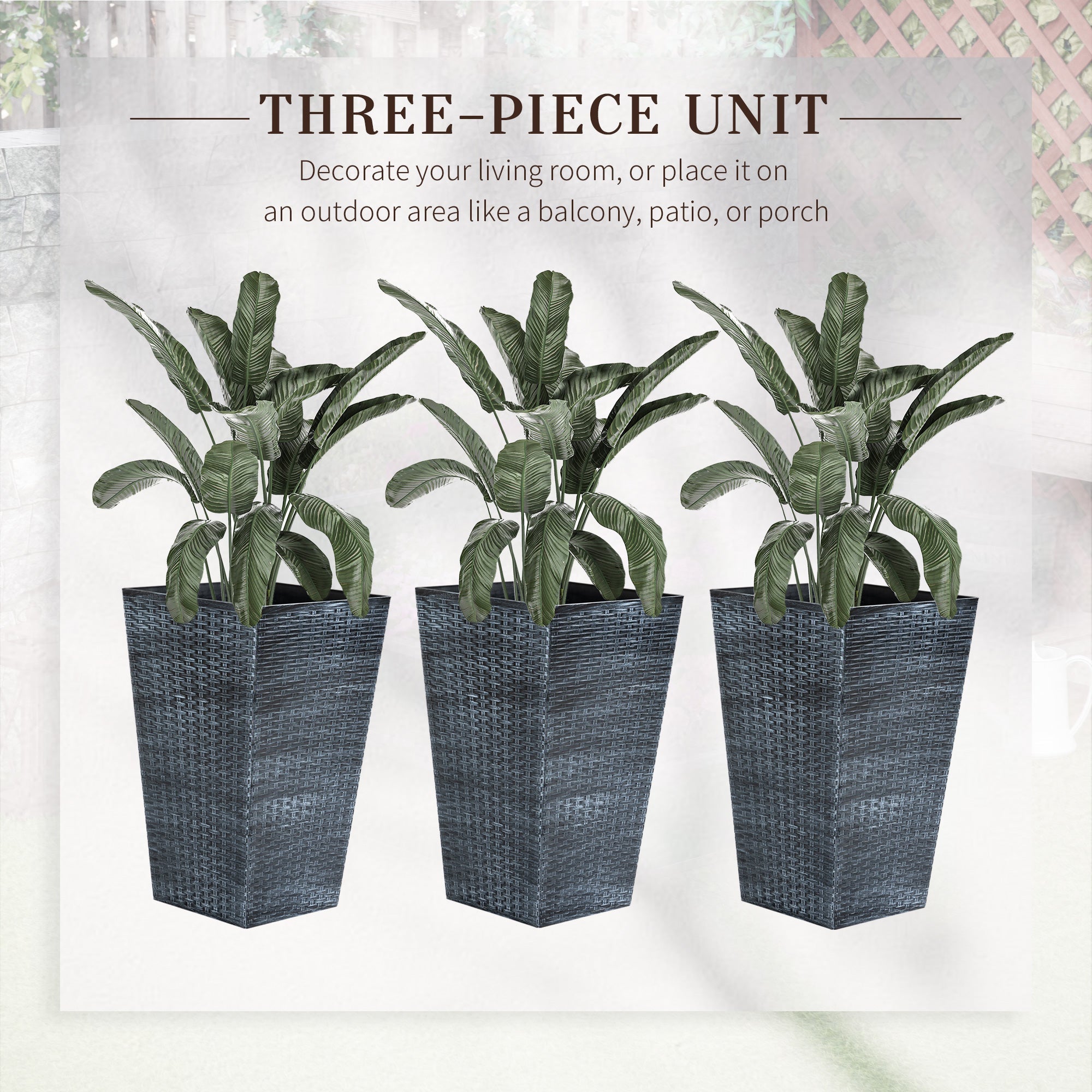 Outsunny Set of 3 Tall Plant Stand, Outdoor & Indoor Flower Pot Set for Front Door, Entryway, Patio and Deck, Mixed Grey