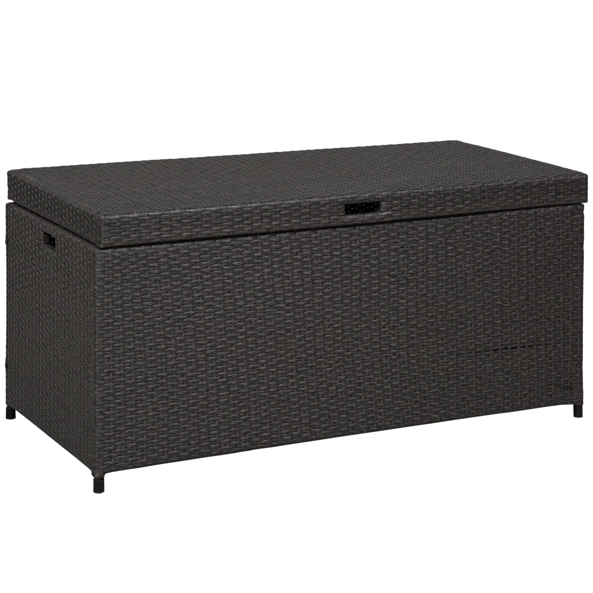 Outsunny Outdoor Storage Box Wicker Patio Deck Bin Rattan Foot Stool w/Steel Frame Large Capacity Rectangle Coffee Table w/Handle