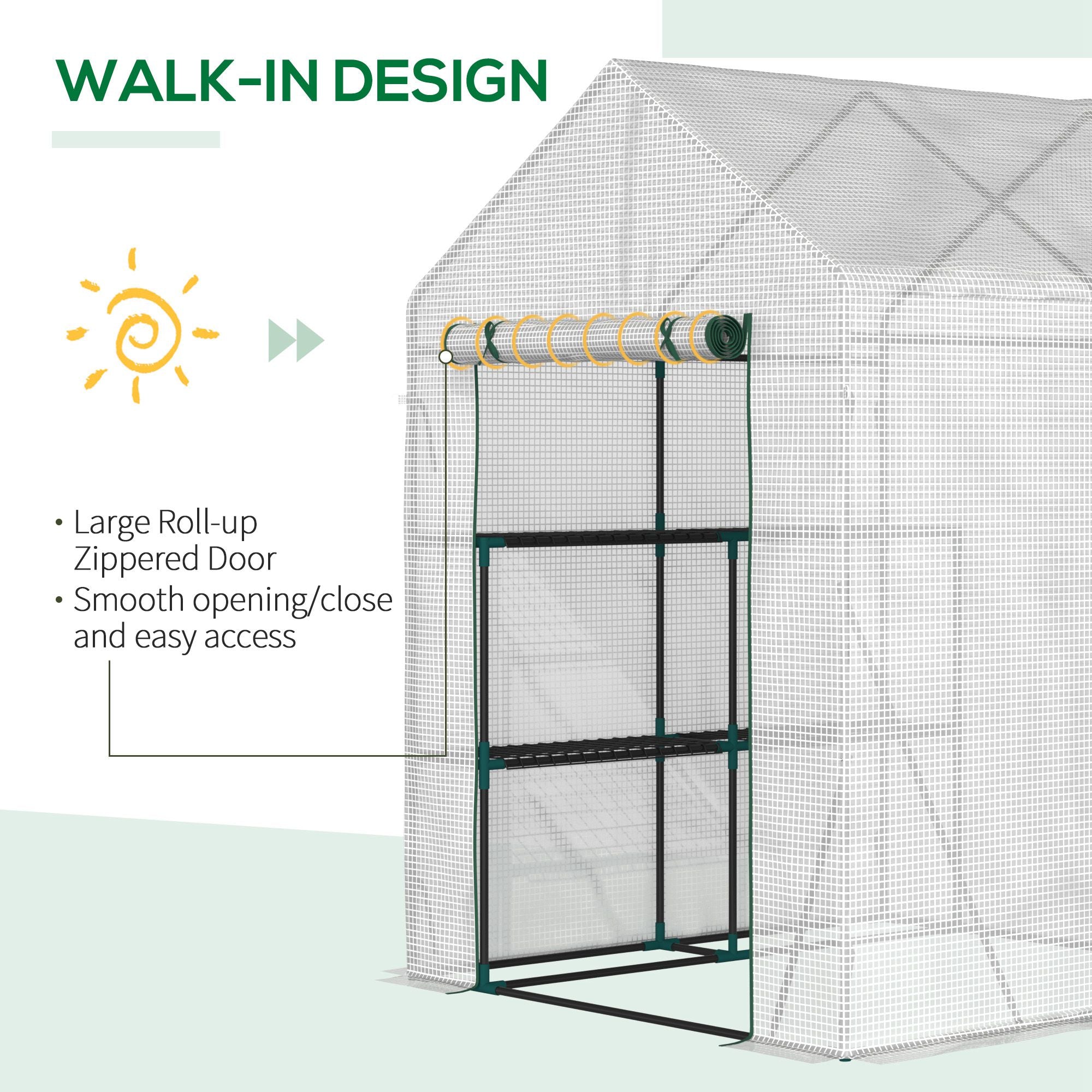 Outsunny 56" x 56" Walk-in Greenhouse Outdoor, Portable Gardening Plant Hot House with 2-Tier Shelf, Green