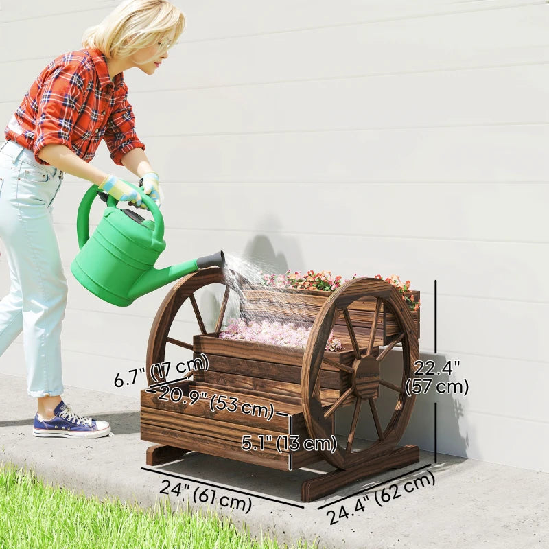 Wooden Wagon Planter Box, 3-Tier Raised Garden Bed, for Vegetables Flowers Herbs, 24" x 24" x 22", Carbonized