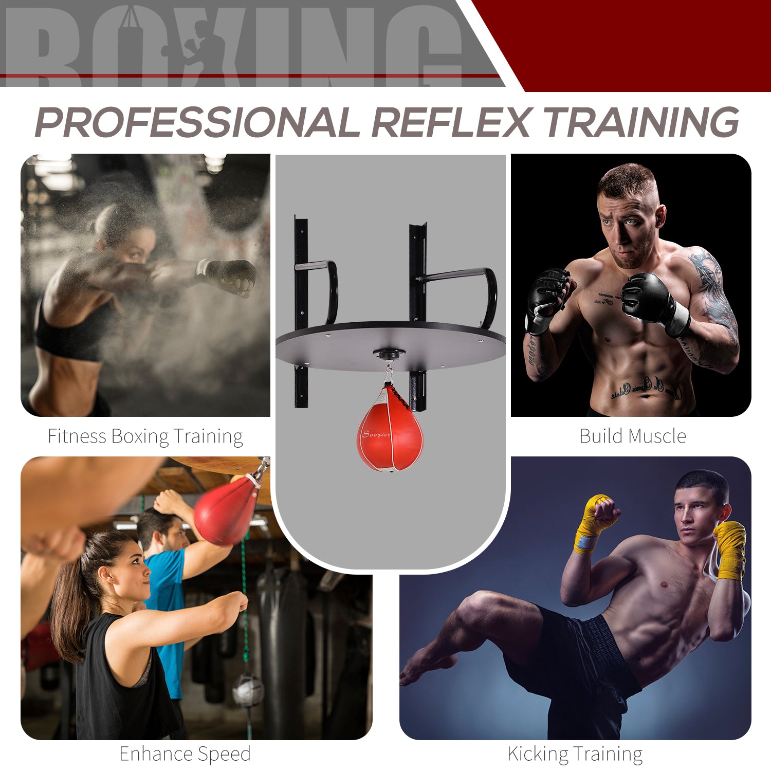 Soozier Wall-mounted Speed Bag Boxing Platform with Adjustable Height