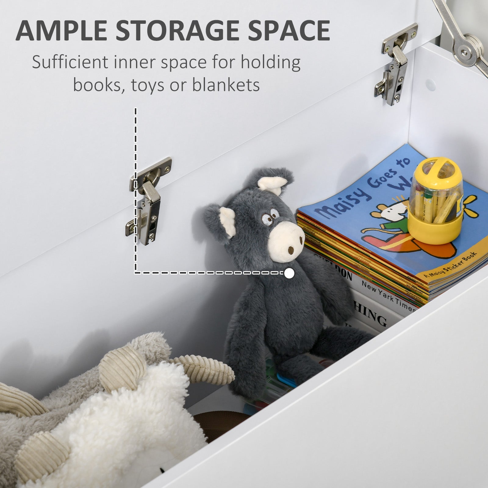 HOMCOM Wooden Storage Box Clothes Toy Chest Flip-Top Lid Bench Seat Ottoman Blanket Trunk White