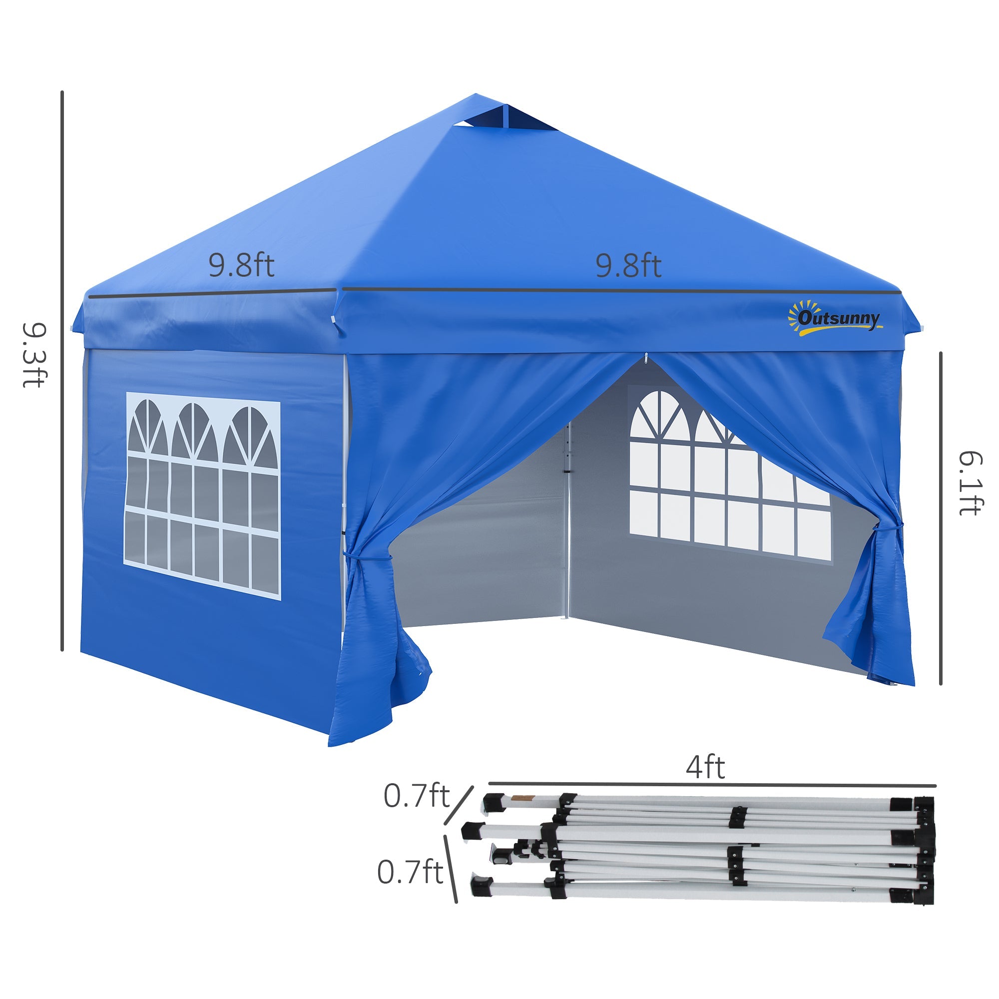 Outsunny 10' x 10' Pop Up Canopy Tent, Instant Shelter Tent with Sidewalls, Windows, Roller Bag and Sand Bags for Garden, Patio, Blue