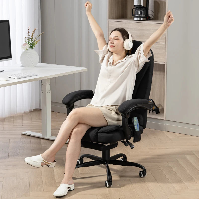 7-Point Vibrating Massage Chair, Reclining Office Chair with Footrest, Reclining Back, Adjustable Height, Black