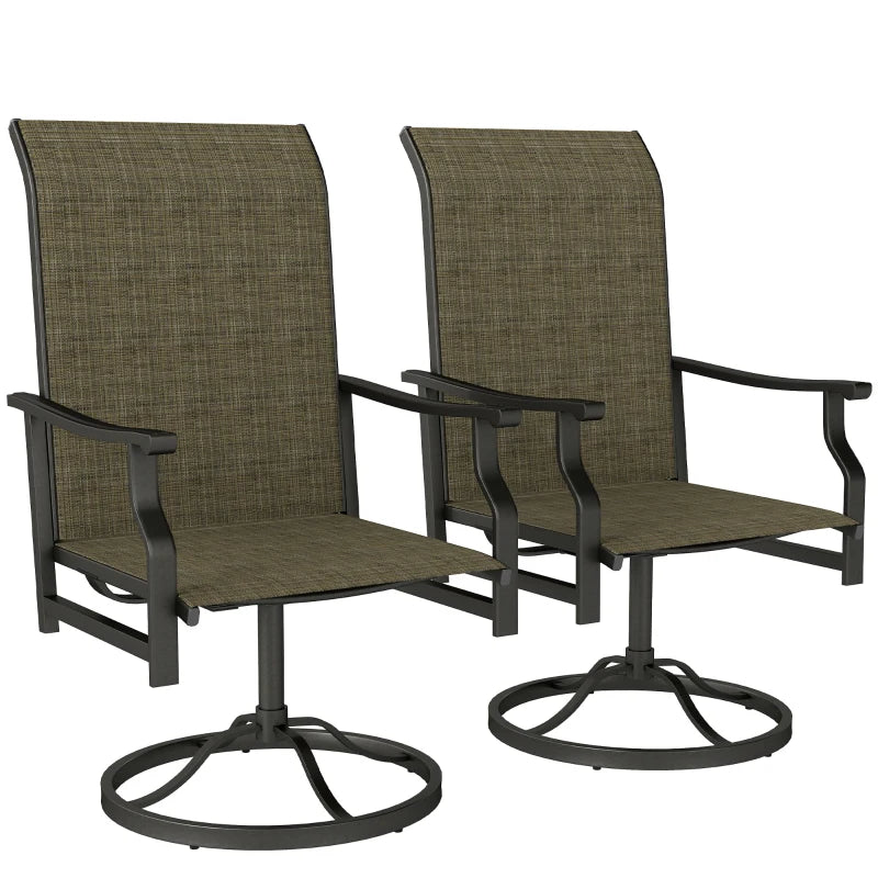 Patio Swivel Chair Set of 2, Swivel Rocker Outdoor Chairs with High Back, for Lawn Garden Backyard Deck, Brown